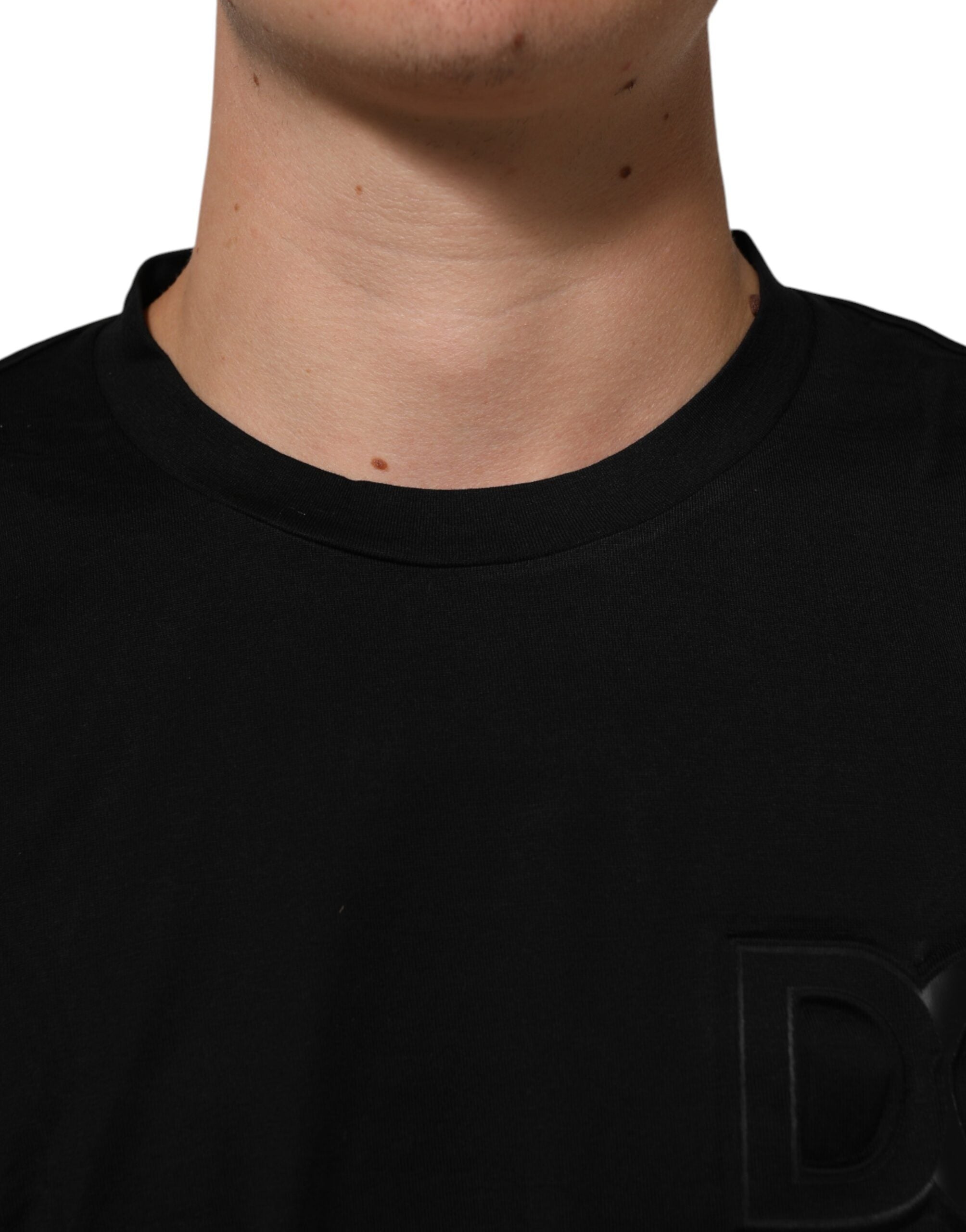 Dolce & Gabbana Black Logo Patch Cotton Men's T-Shirt with Crew Neck-5