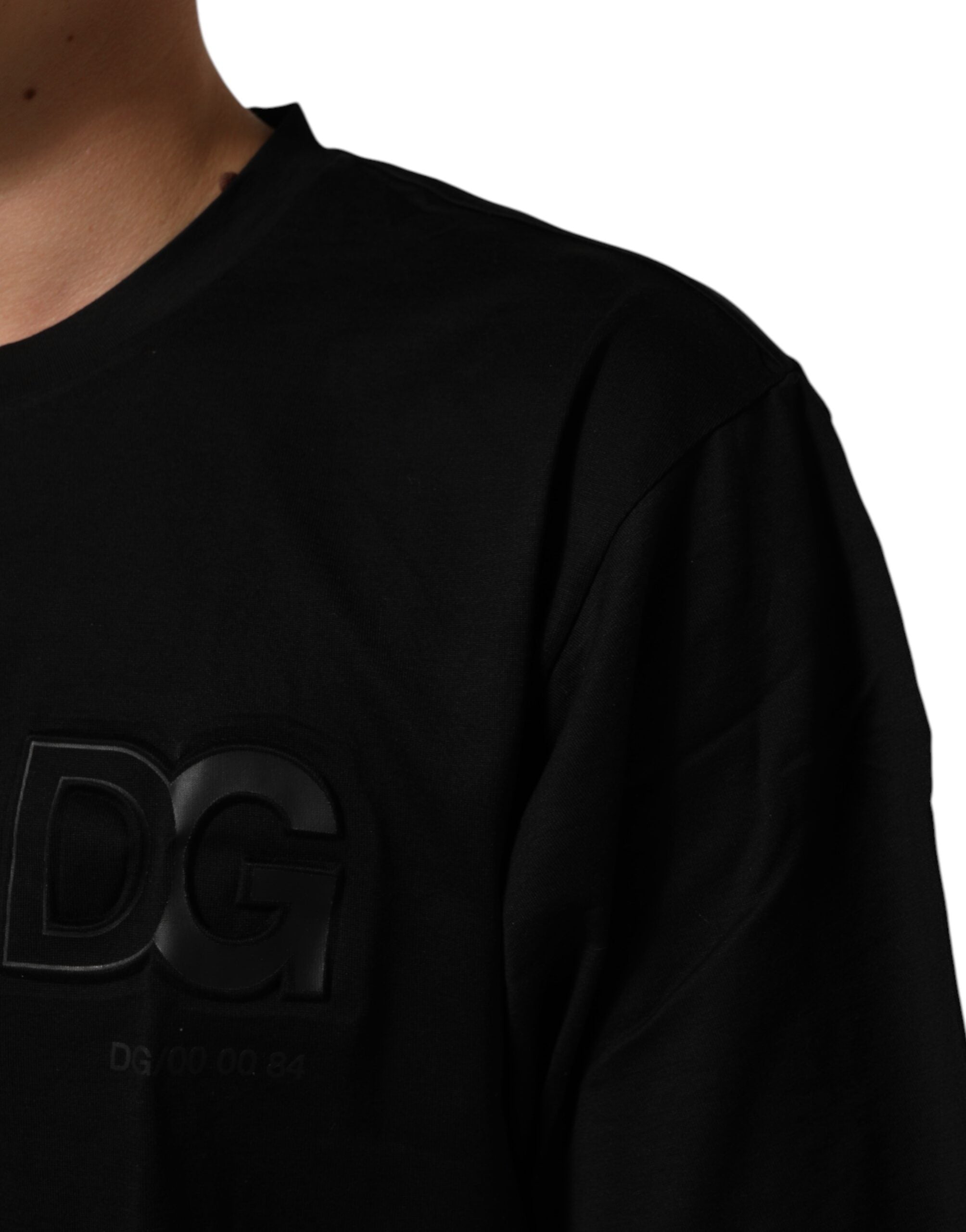 Dolce & Gabbana Black Logo Patch Cotton Men's T-Shirt with Crew Neck-6