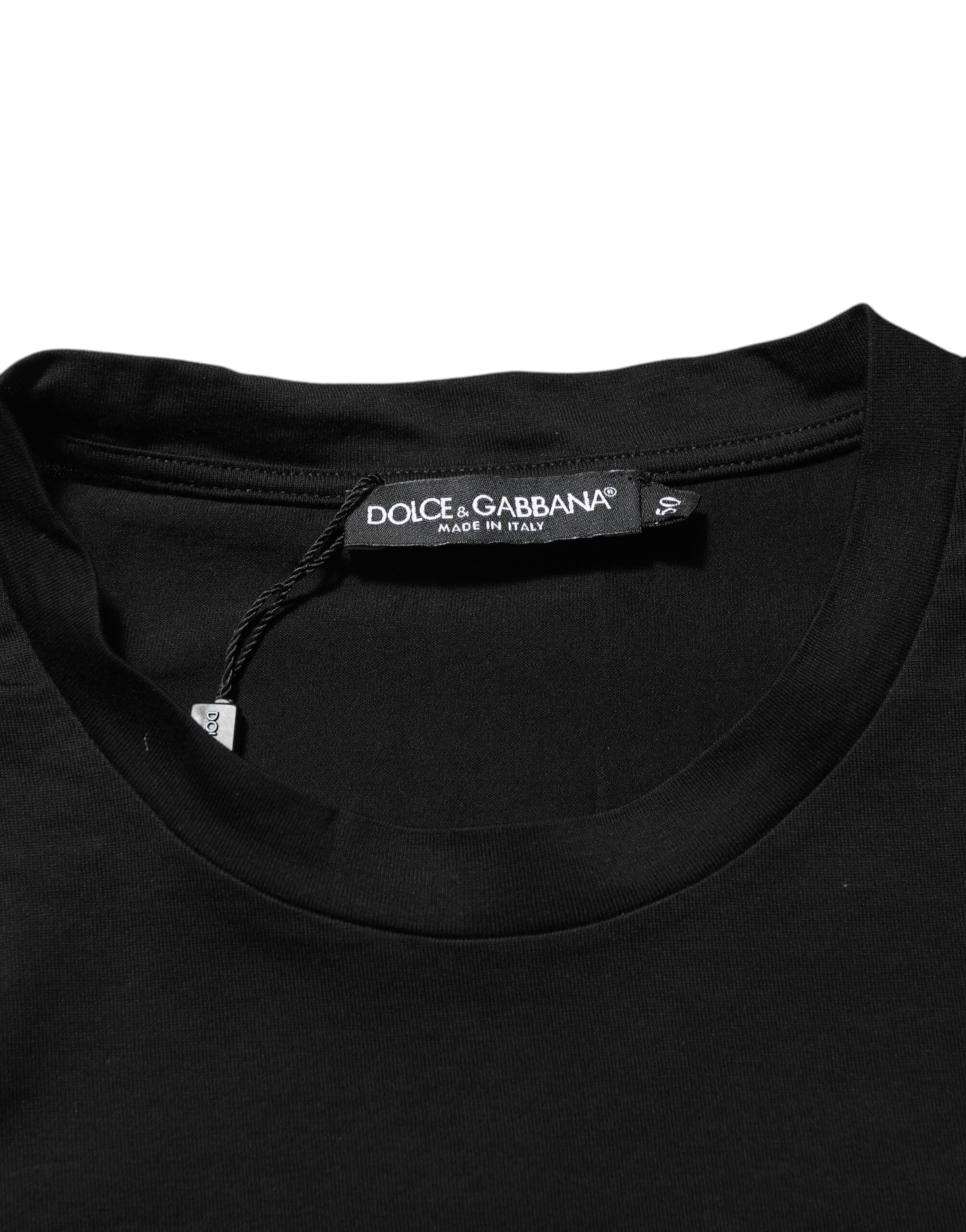 Dolce & Gabbana Black Logo Patch Cotton Men's T-Shirt with Crew Neck-7