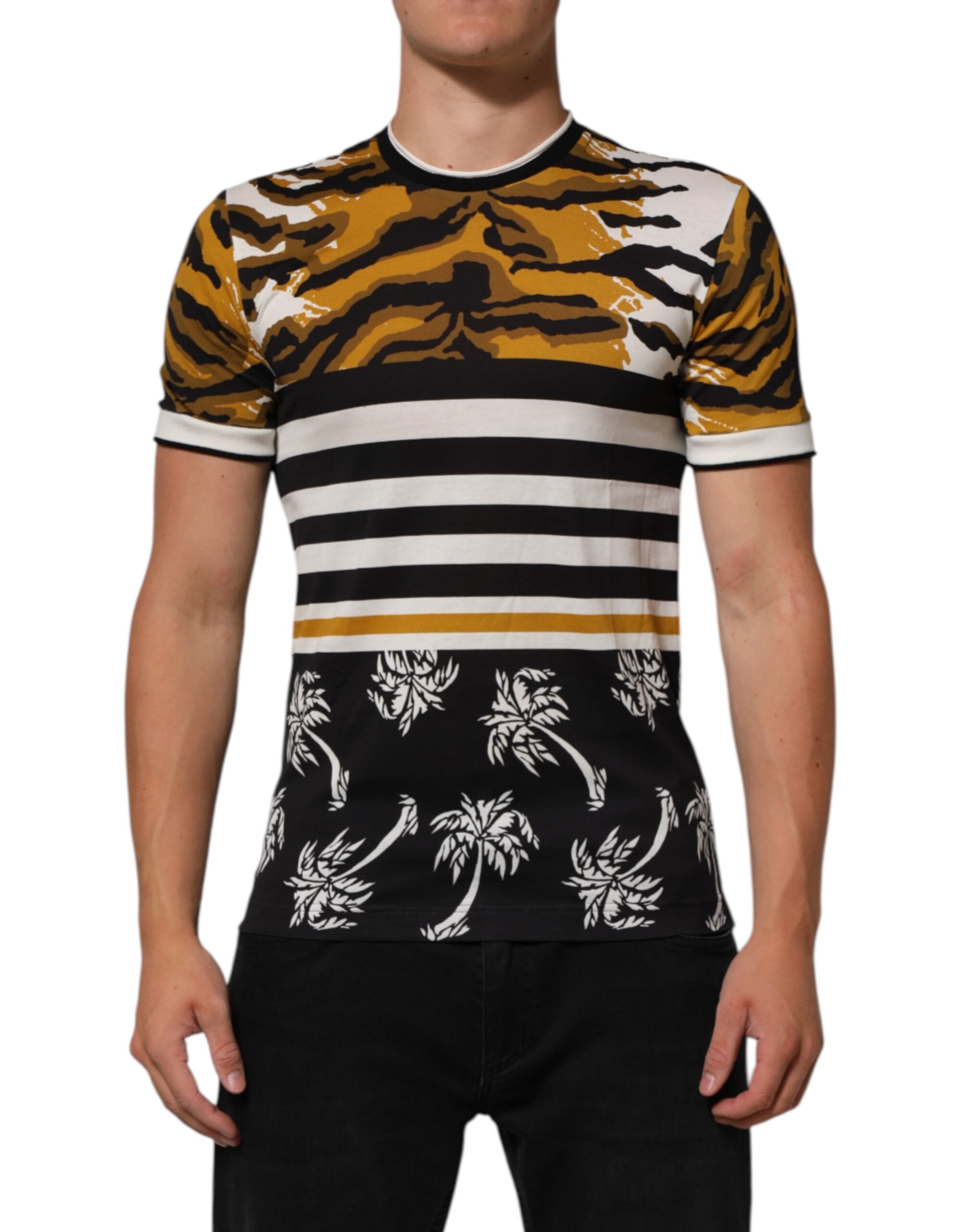 Dolce & Gabbana Multicolor Leopard Palm Leaf Männer Rundhals-T-Shirt-2