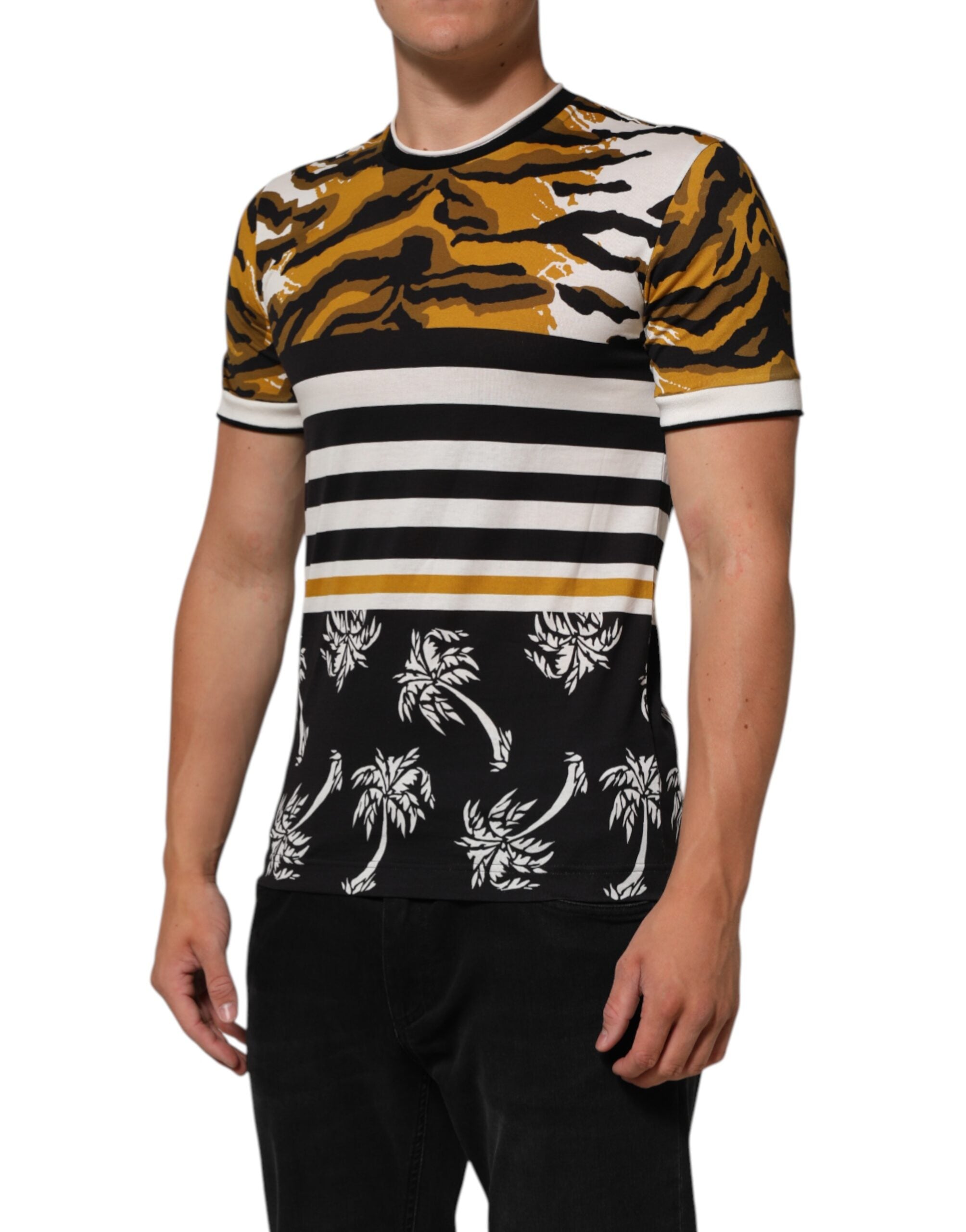 Dolce & Gabbana Multicolor Leopard Palm Leaf Männer Rundhals-T-Shirt-3