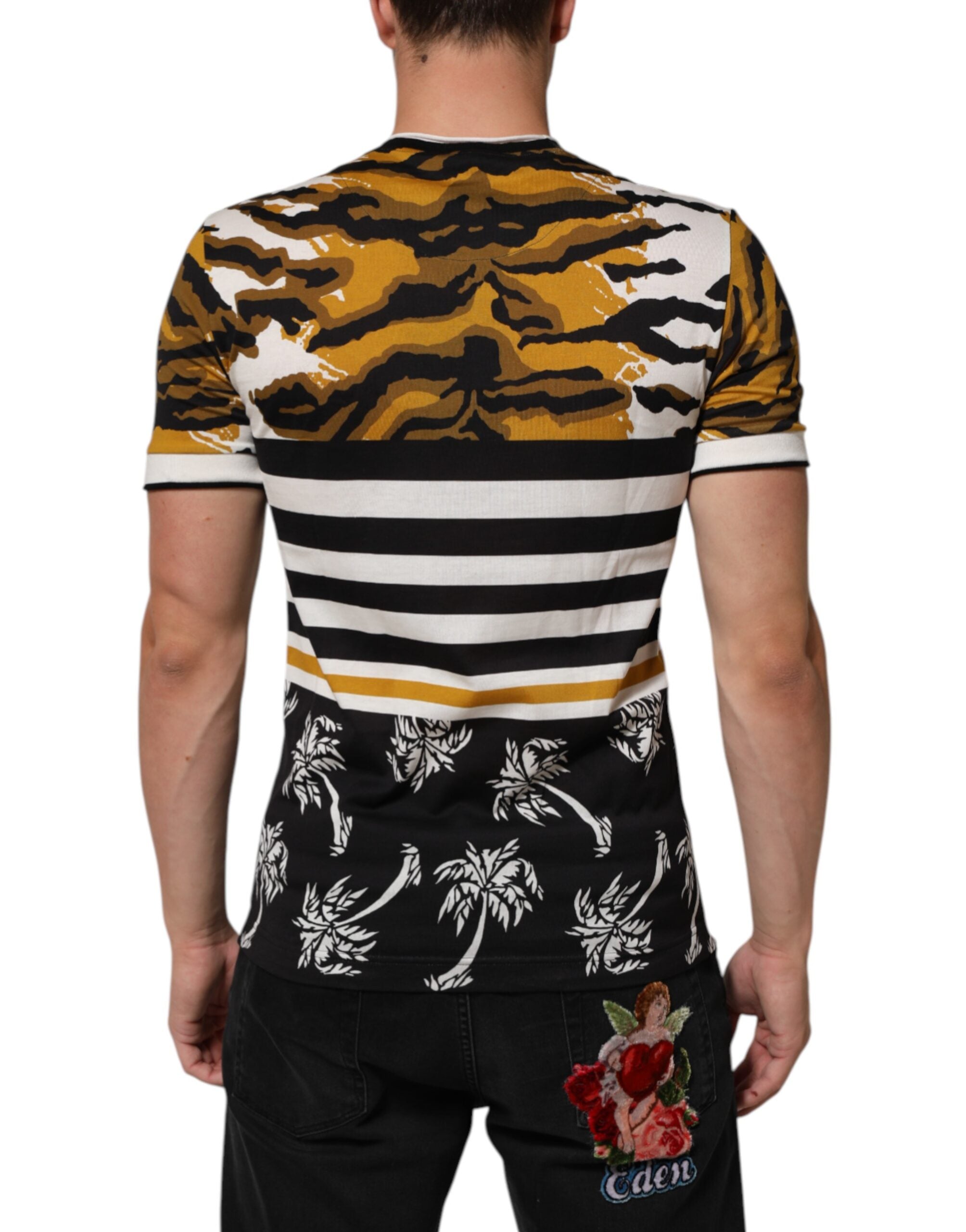 Dolce & Gabbana Multicolor Leopard Palm Leaf Männer Rundhals-T-Shirt-4