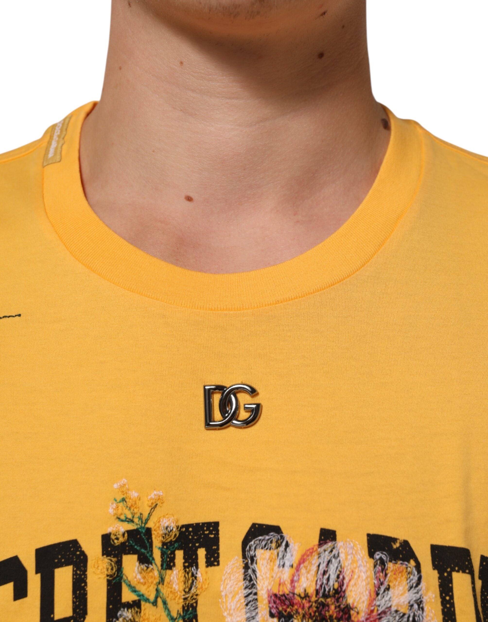 Camiseta de algodón con cuello redondo y estampado floral Secret Garden de Dolce & Gabbana en amarillo-5