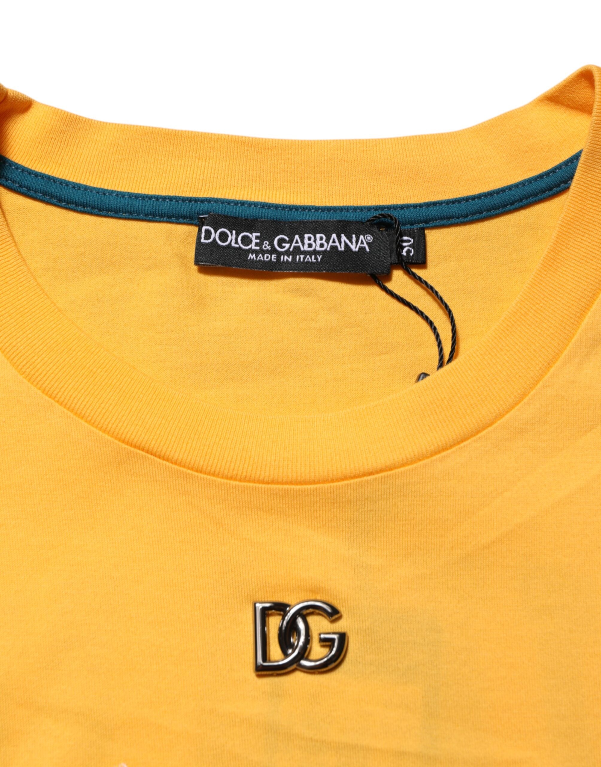 Camiseta de algodón con cuello redondo y estampado floral Secret Garden de Dolce & Gabbana en amarillo-7
