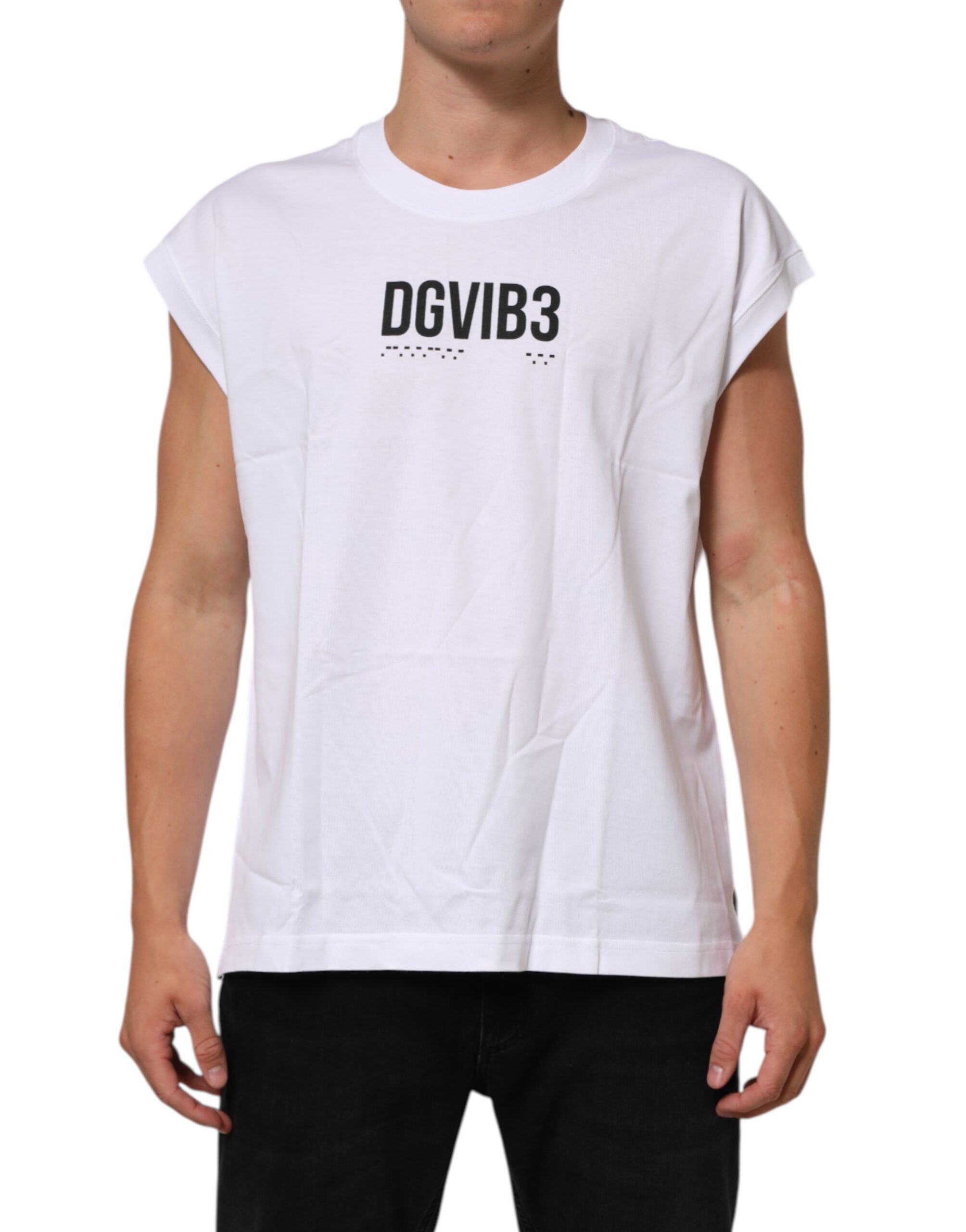 Dolce & Gabbana Weißes ärmelloses bedrucktes Tank-T-Shirt aus Baumwolle-2