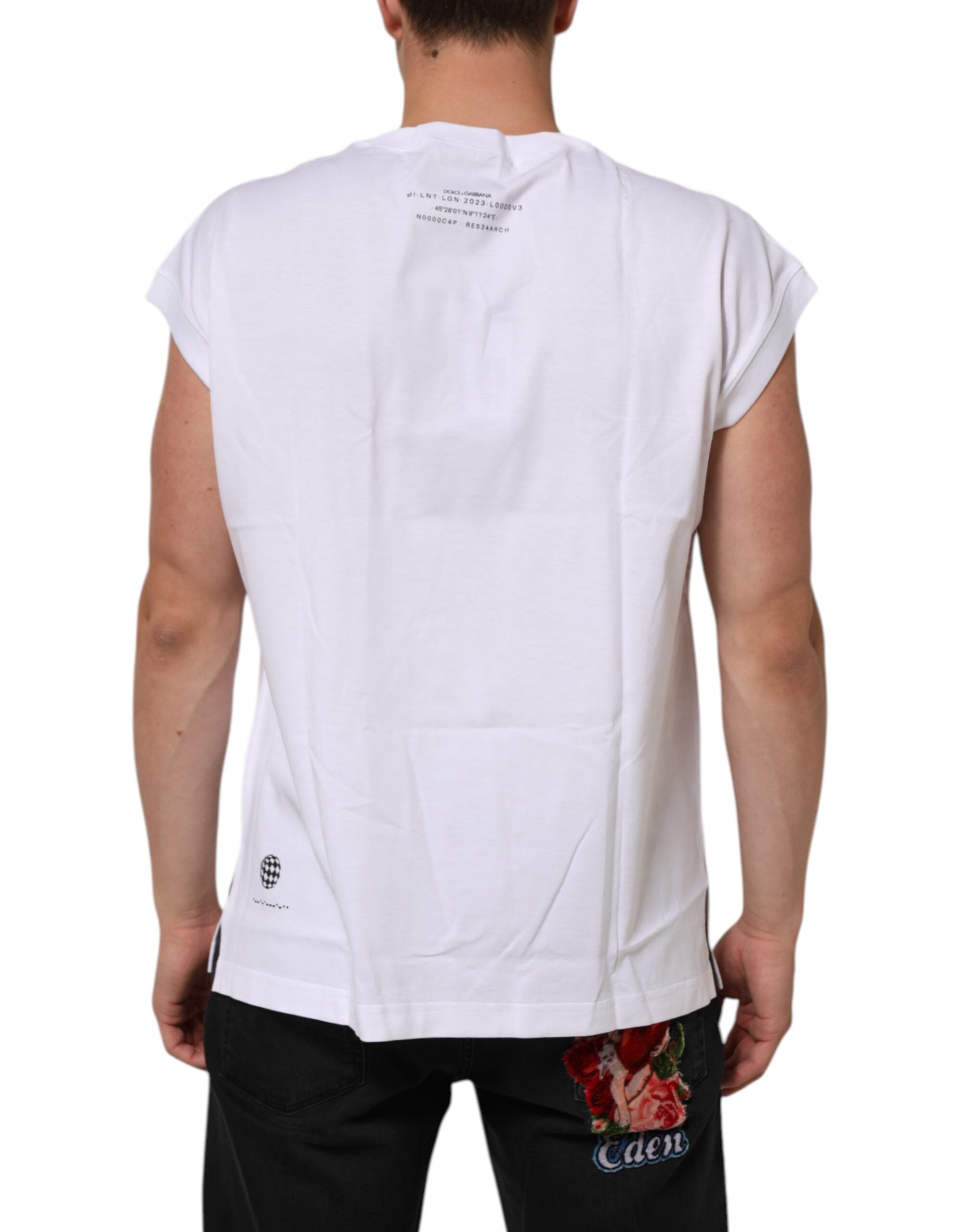 Dolce & Gabbana Weißes ärmelloses bedrucktes Tank-T-Shirt aus Baumwolle-4