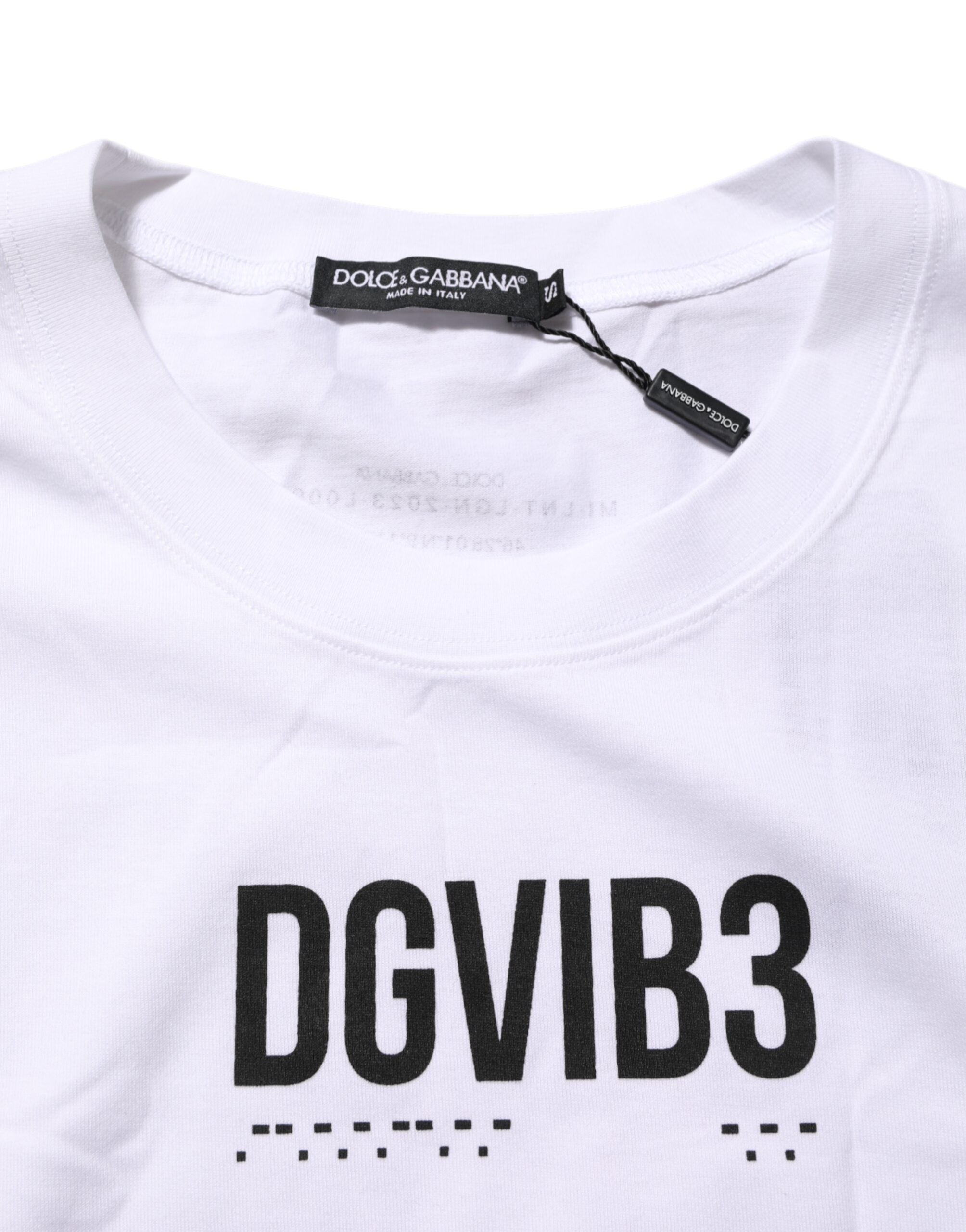 Dolce & Gabbana Weißes ärmelloses bedrucktes Tank-T-Shirt aus Baumwolle-6