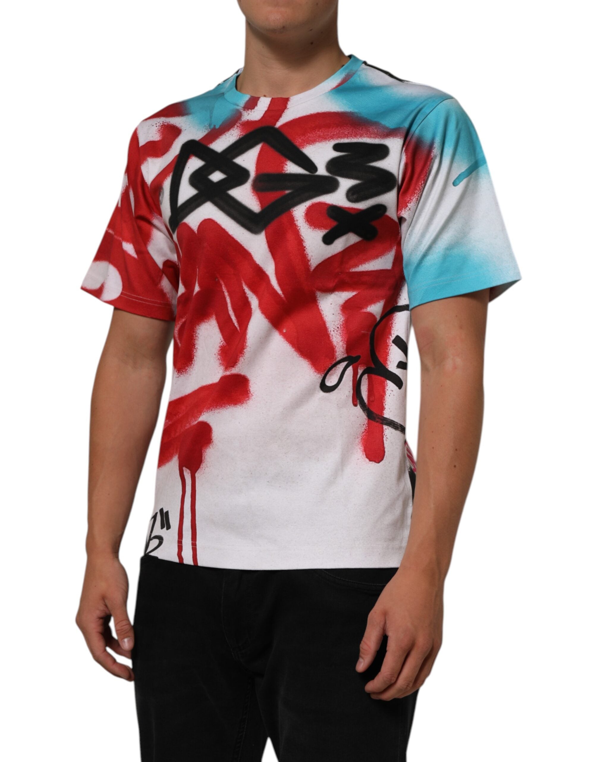 Camiseta blanca con grafiti de Dolce & Gabbana, cuello redondo y manga corta-3