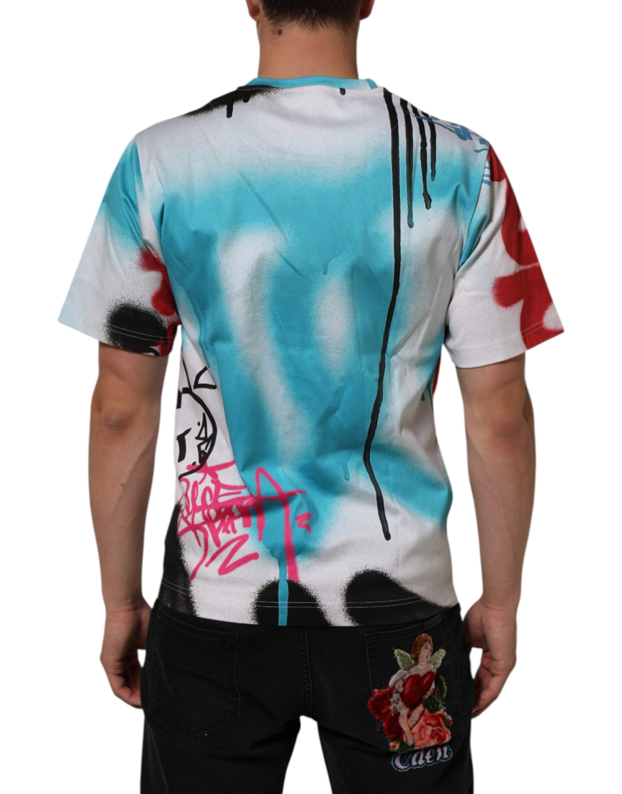 Camiseta blanca con grafiti de Dolce & Gabbana, cuello redondo y manga corta-4