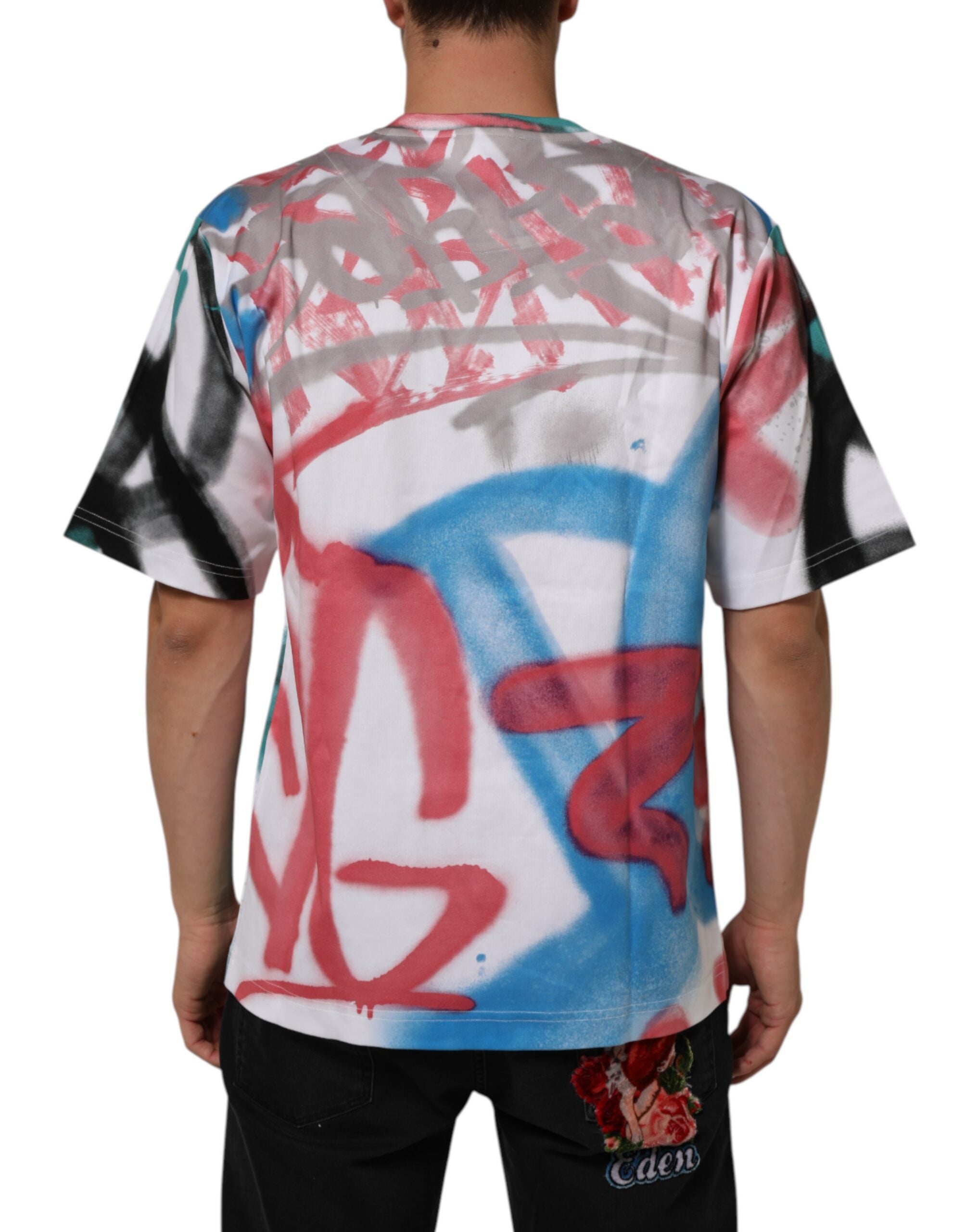Dolce & Gabbana White Graffiti T-Shirt with Round Neck and Short Sleeves-4