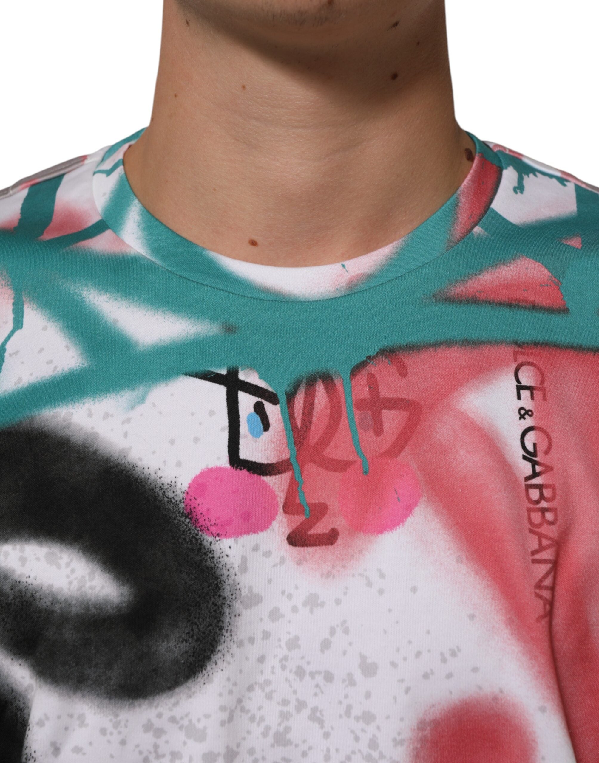 Dolce & Gabbana White Graffiti T-Shirt with Round Neck and Short Sleeves-5