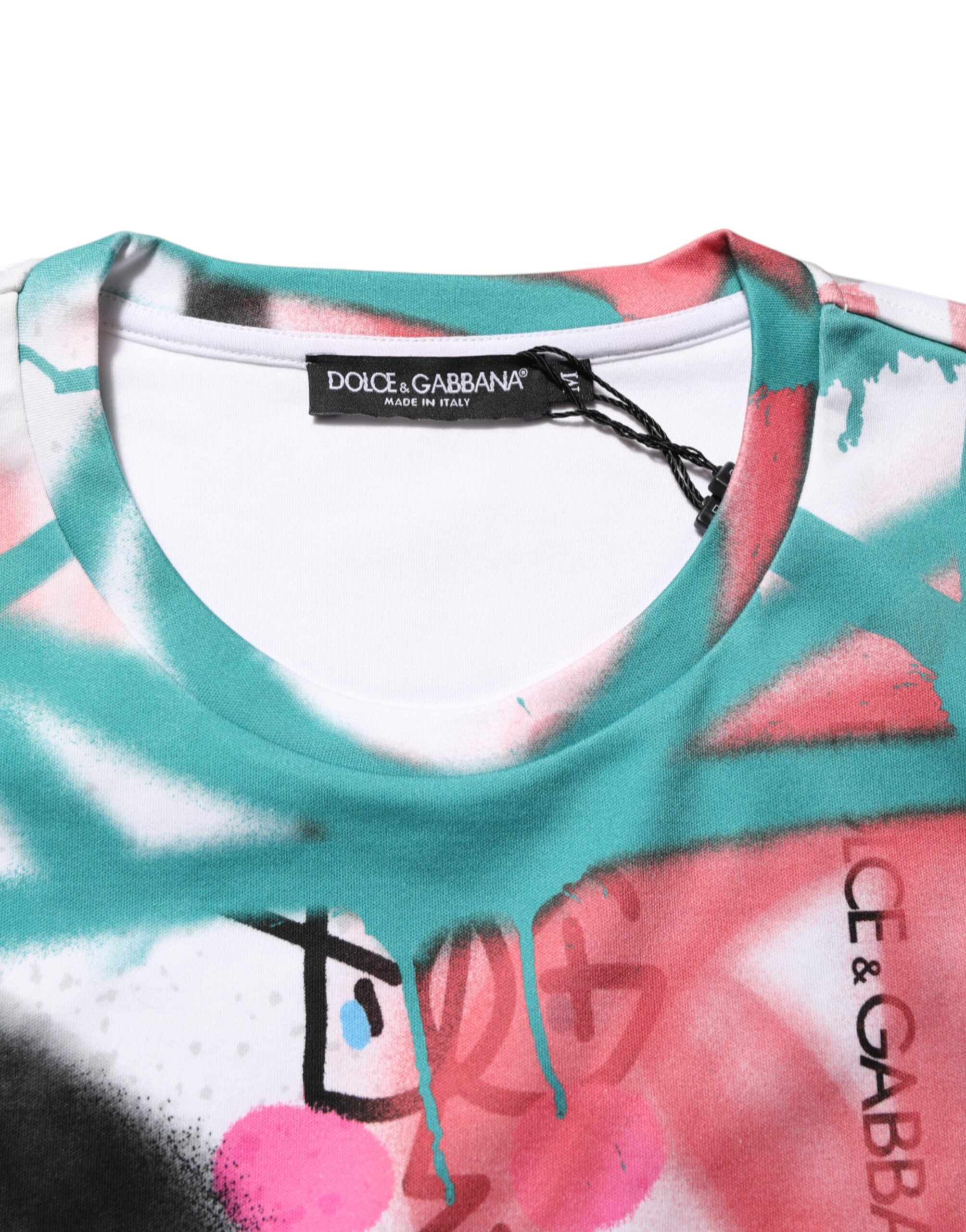 Dolce & Gabbana White Graffiti T-Shirt with Round Neck and Short Sleeves-7