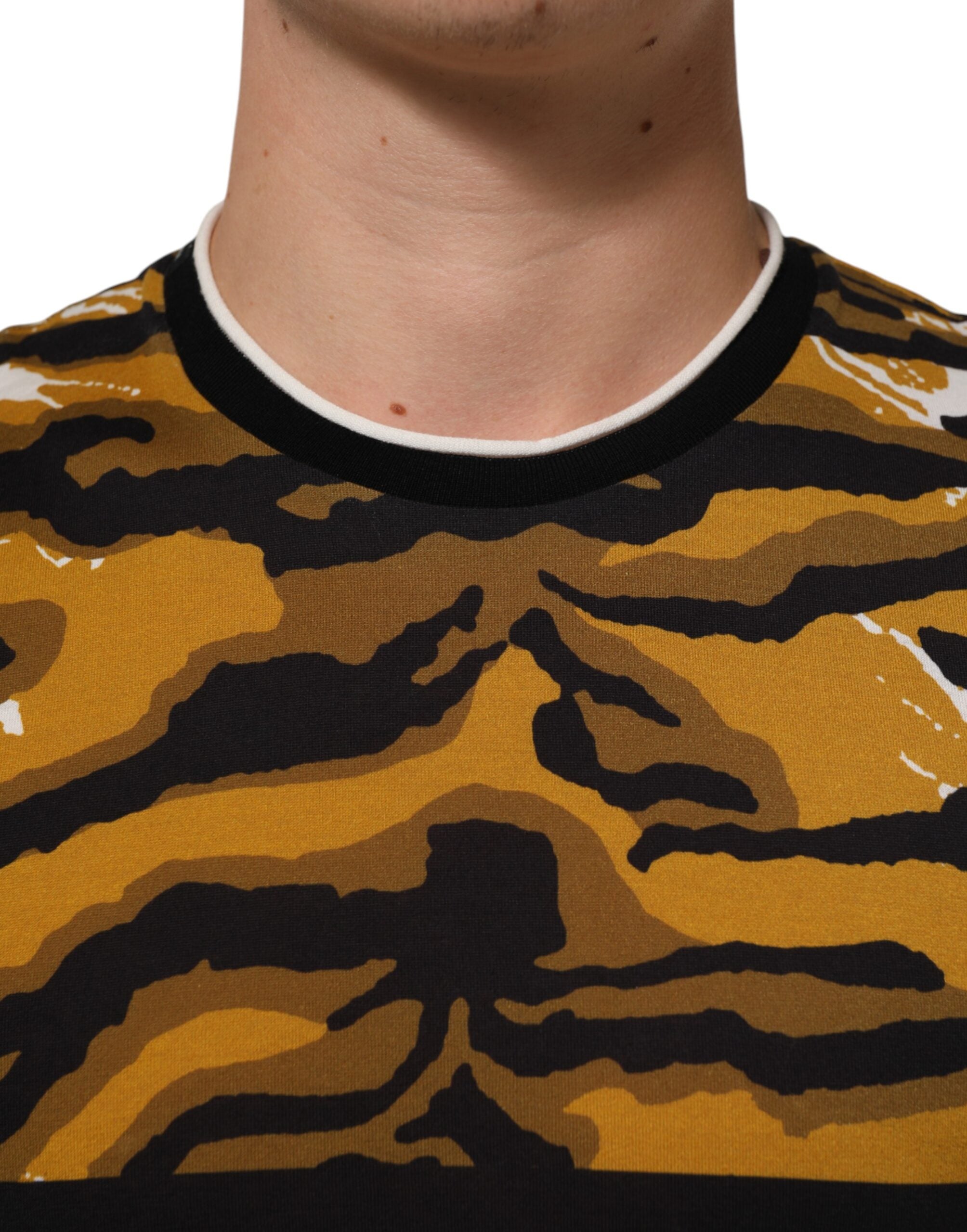 Camiseta de cuello redondo para hombre Dolce & Gabbana con estampado de hojas de palma y leopardo multicolor-5