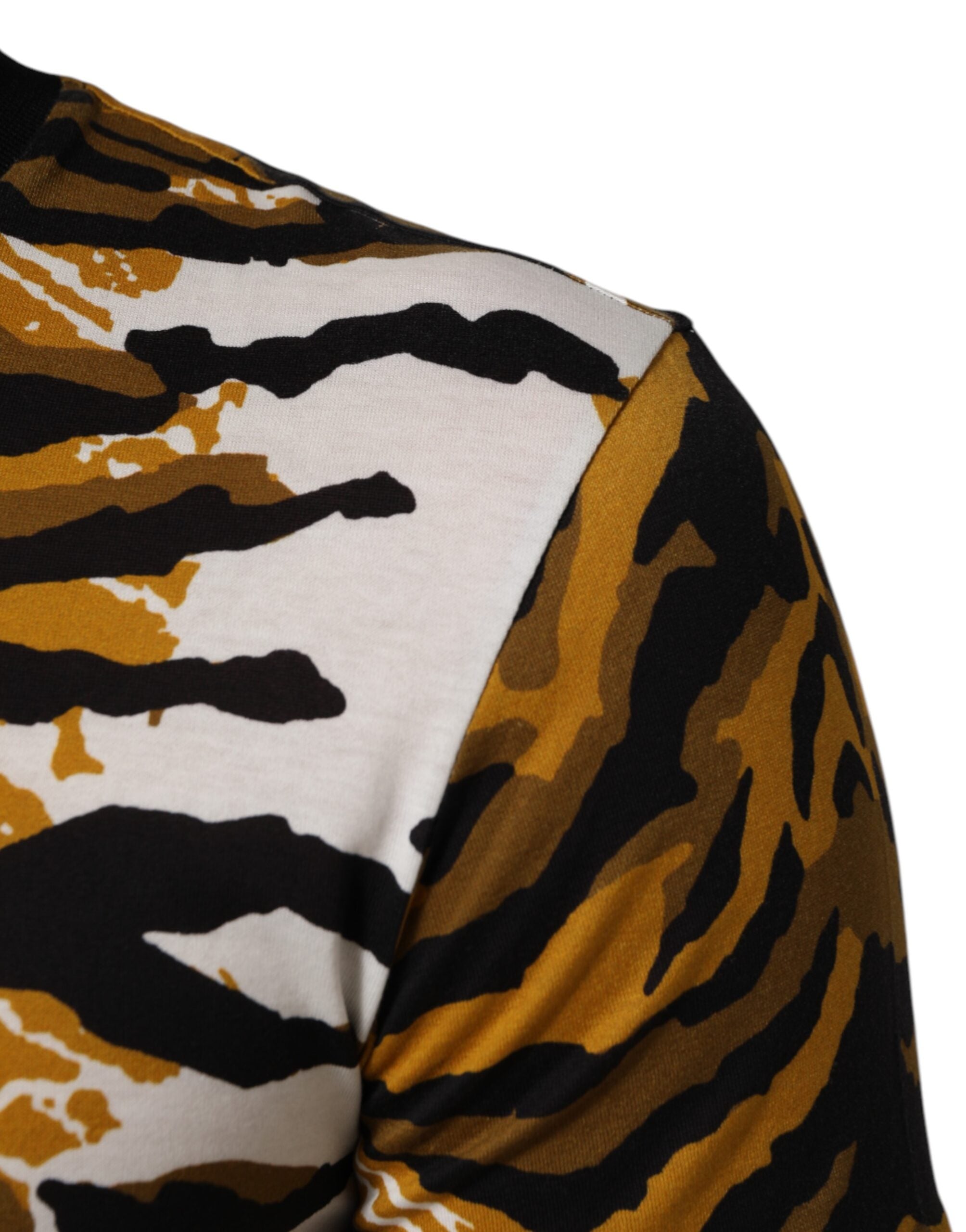 Camiseta de cuello redondo para hombre Dolce & Gabbana con estampado de hojas de palma y leopardo multicolor-6