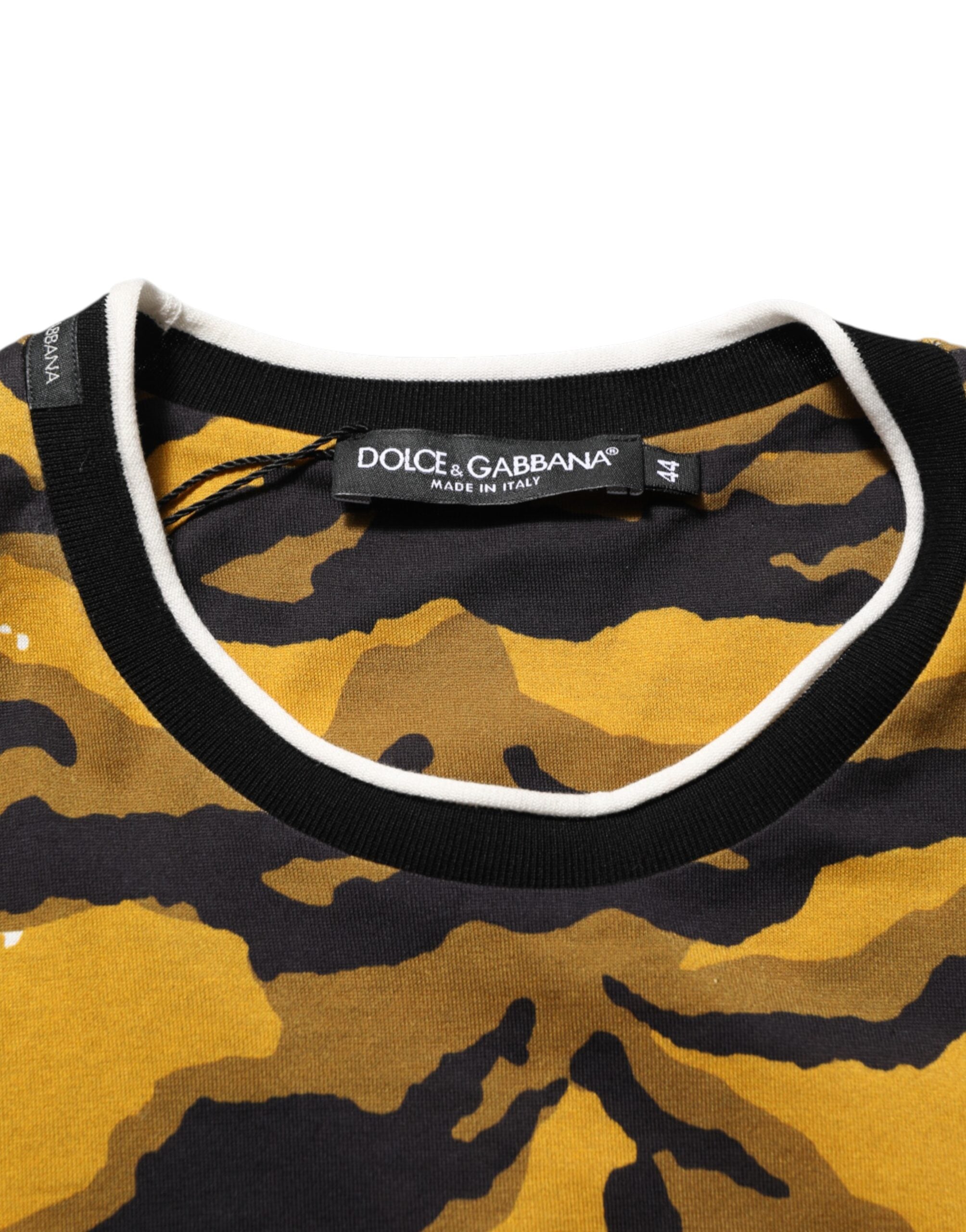 Camiseta de cuello redondo para hombre Dolce & Gabbana con estampado de hojas de palma y leopardo multicolor-7