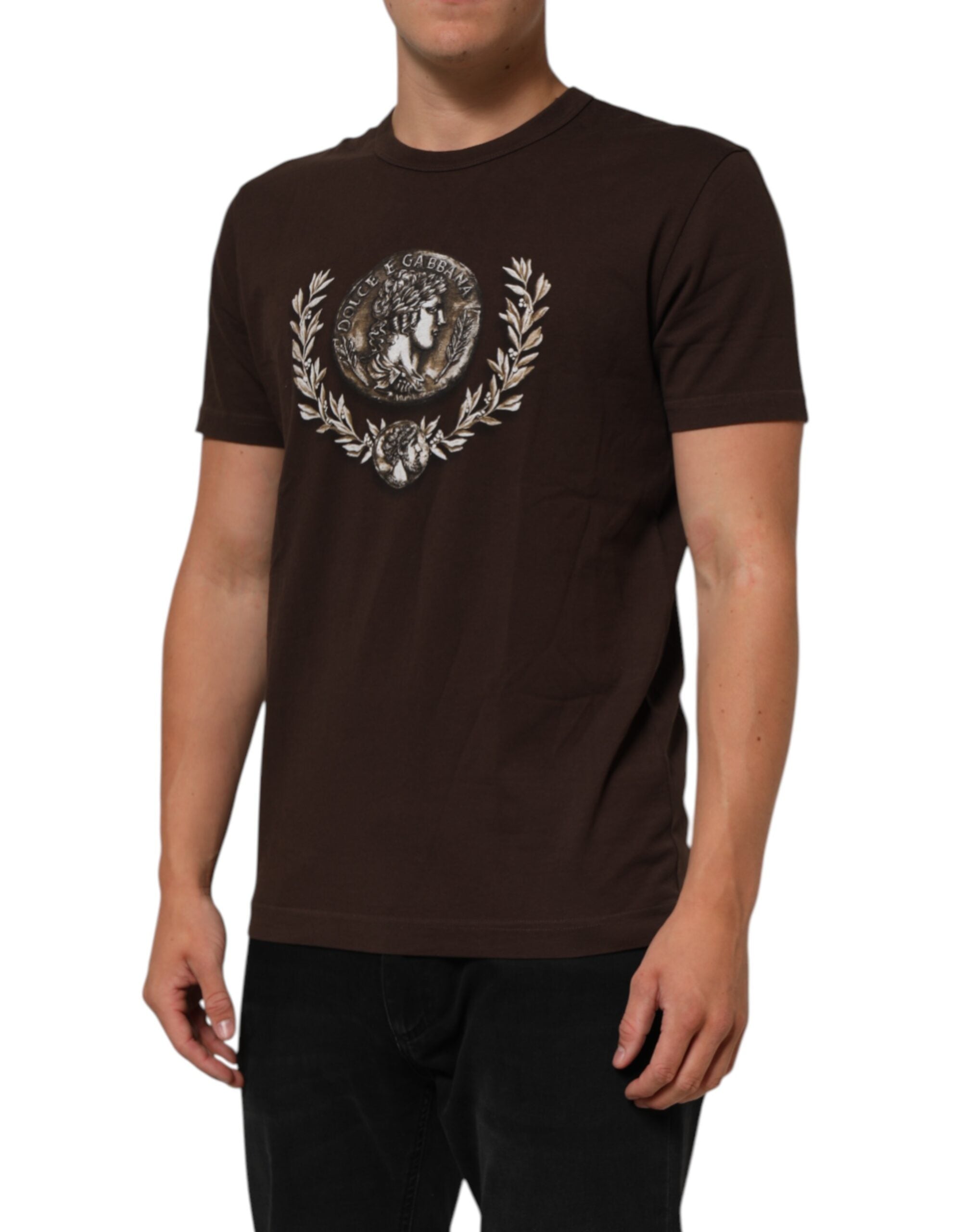 Dolce & Gabbana Braunes Münzlorbeer-T-Shirt mit Rundhalsausschnitt für Männer-3
