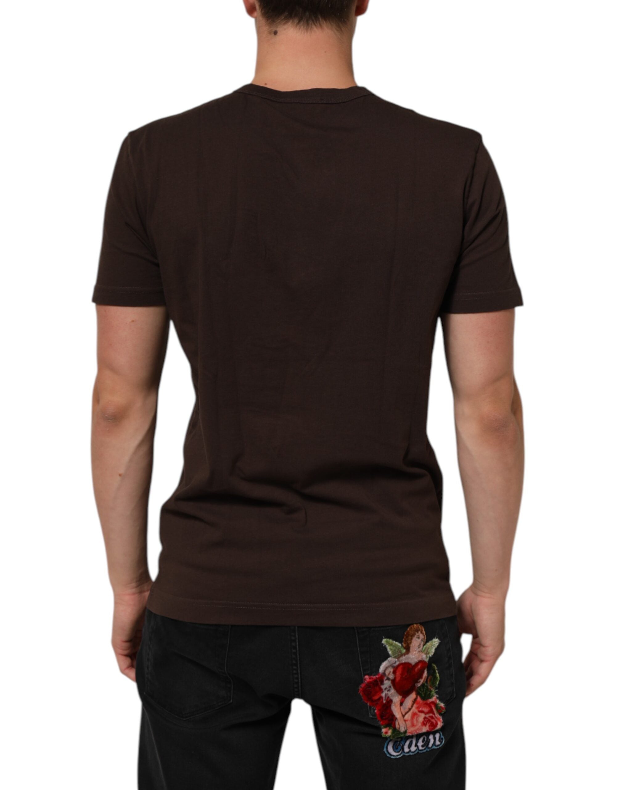 Dolce & Gabbana Braunes Münzlorbeer-T-Shirt mit Rundhalsausschnitt für Männer-4