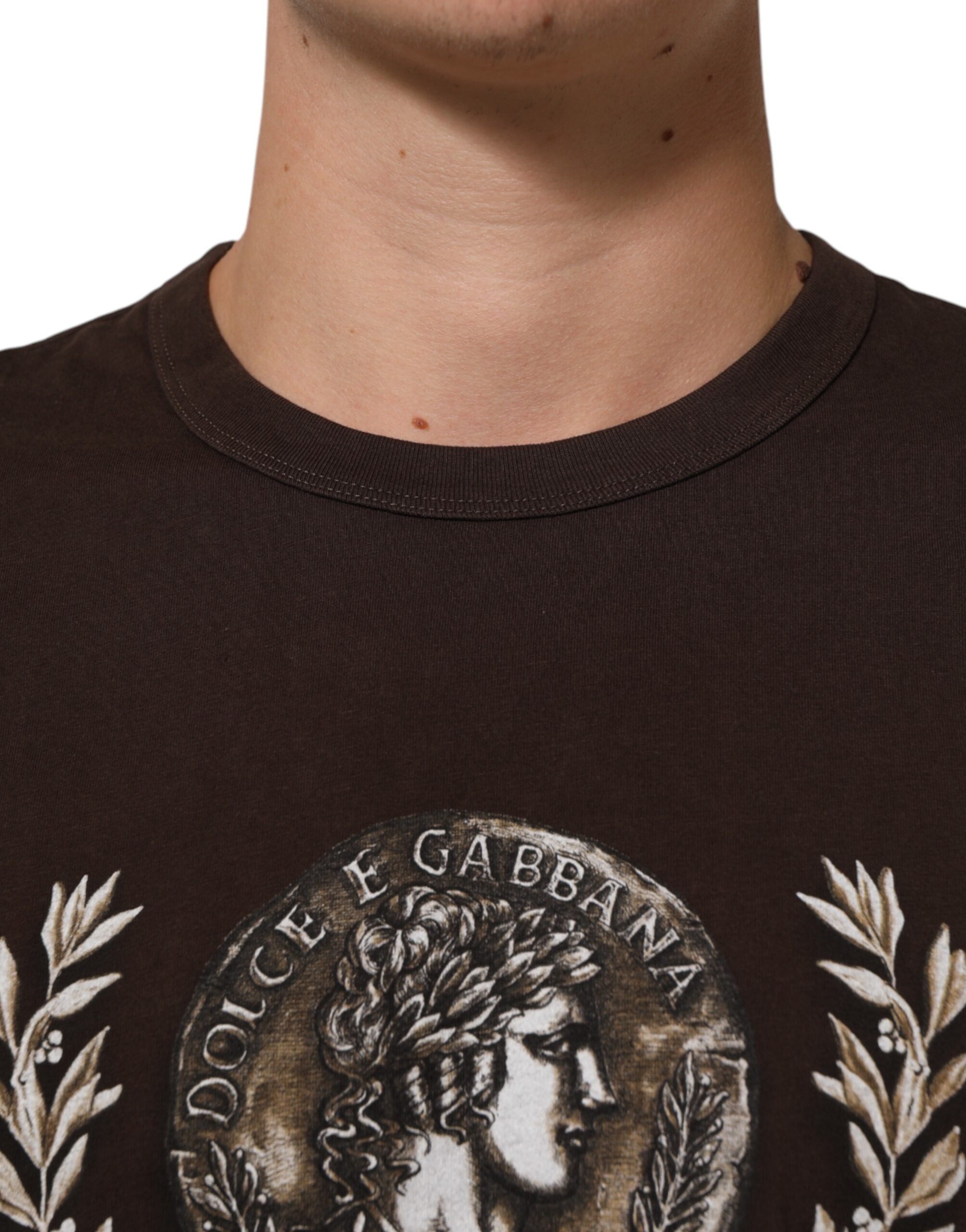 Dolce & Gabbana Braunes Münzlorbeer-T-Shirt mit Rundhalsausschnitt für Männer-5