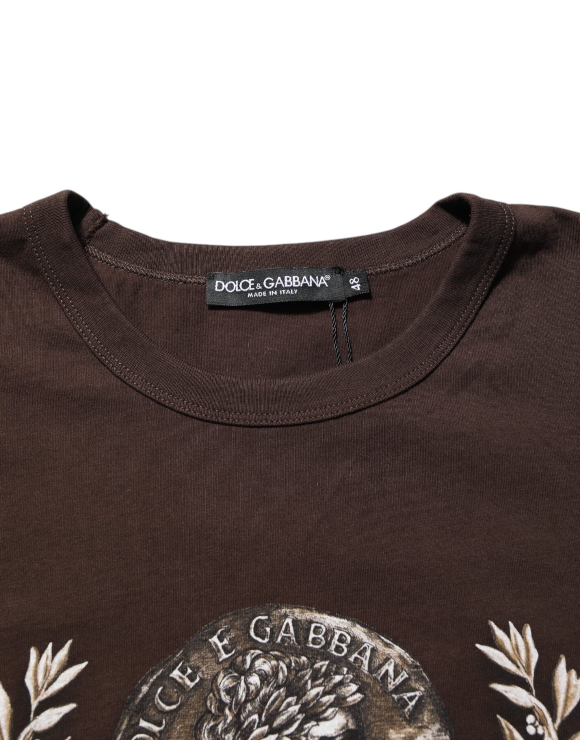 Dolce & Gabbana Braunes Münzlorbeer-T-Shirt mit Rundhalsausschnitt für Männer-7
