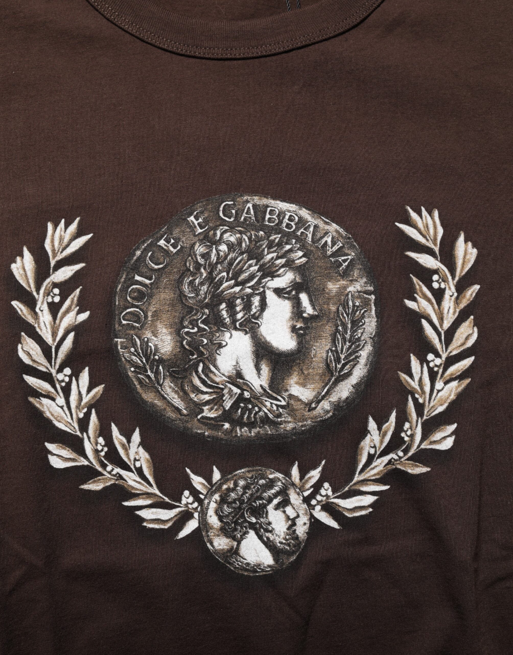 Dolce & Gabbana Braunes Münzlorbeer-T-Shirt mit Rundhalsausschnitt für Männer-8