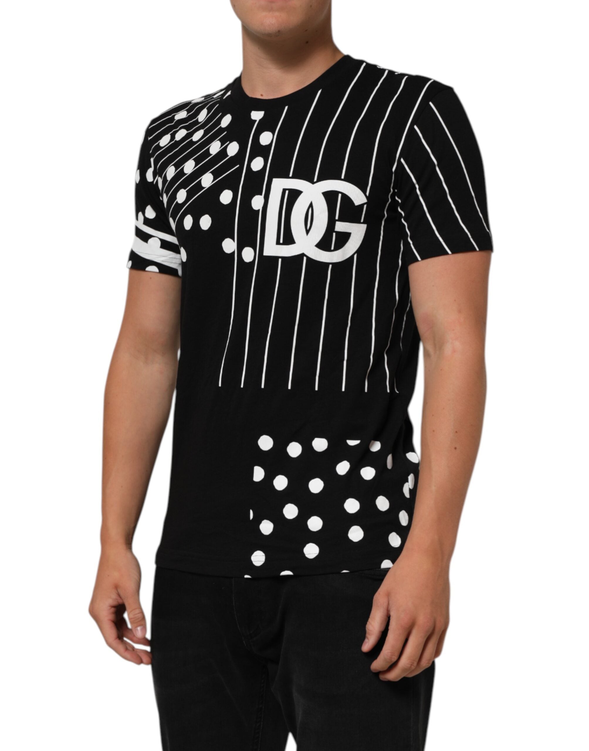 Dolce & Gabbana black cotton t-shirt with round neck and polka dots-3