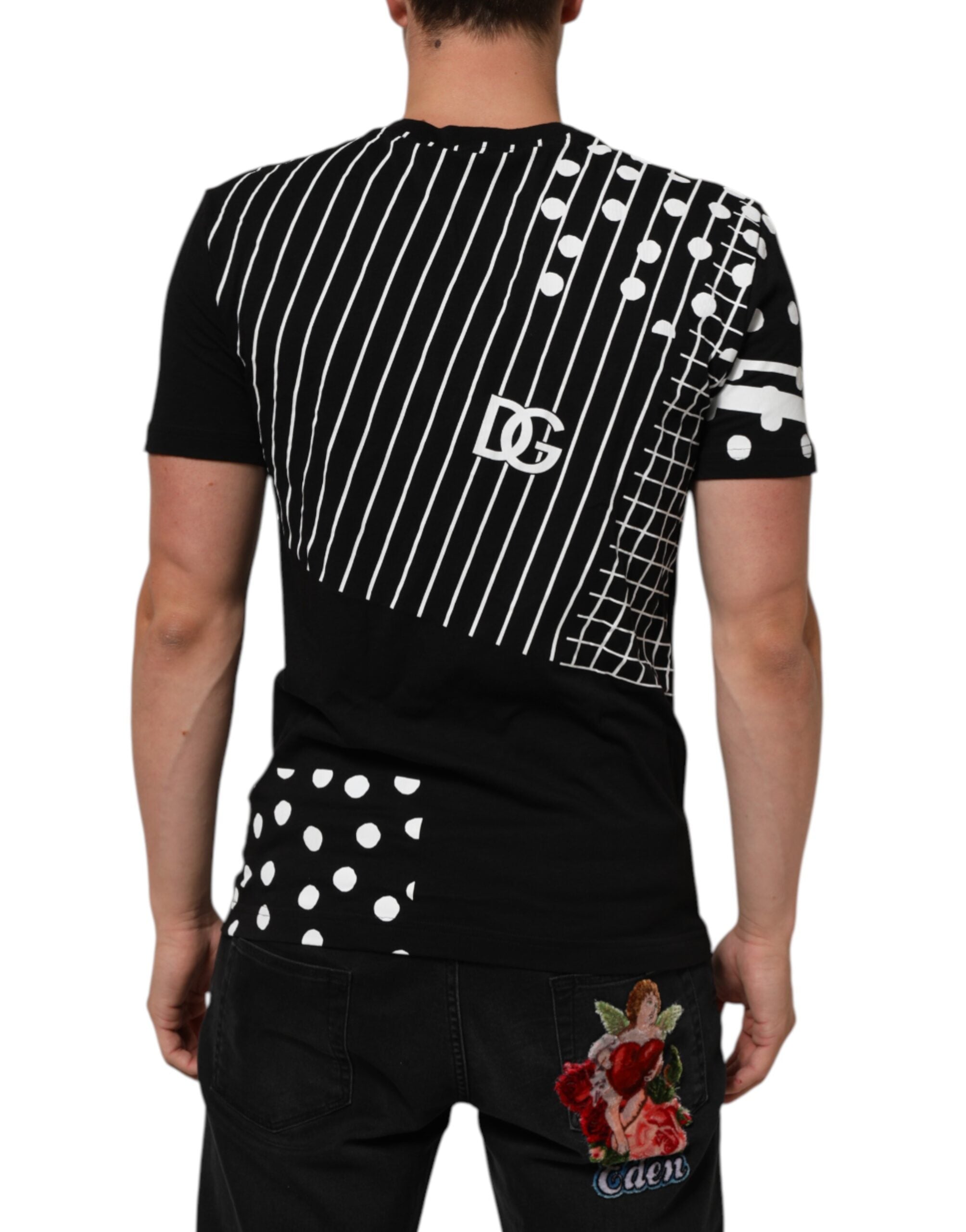 Dolce & Gabbana black cotton t-shirt with round neck and polka dots-4