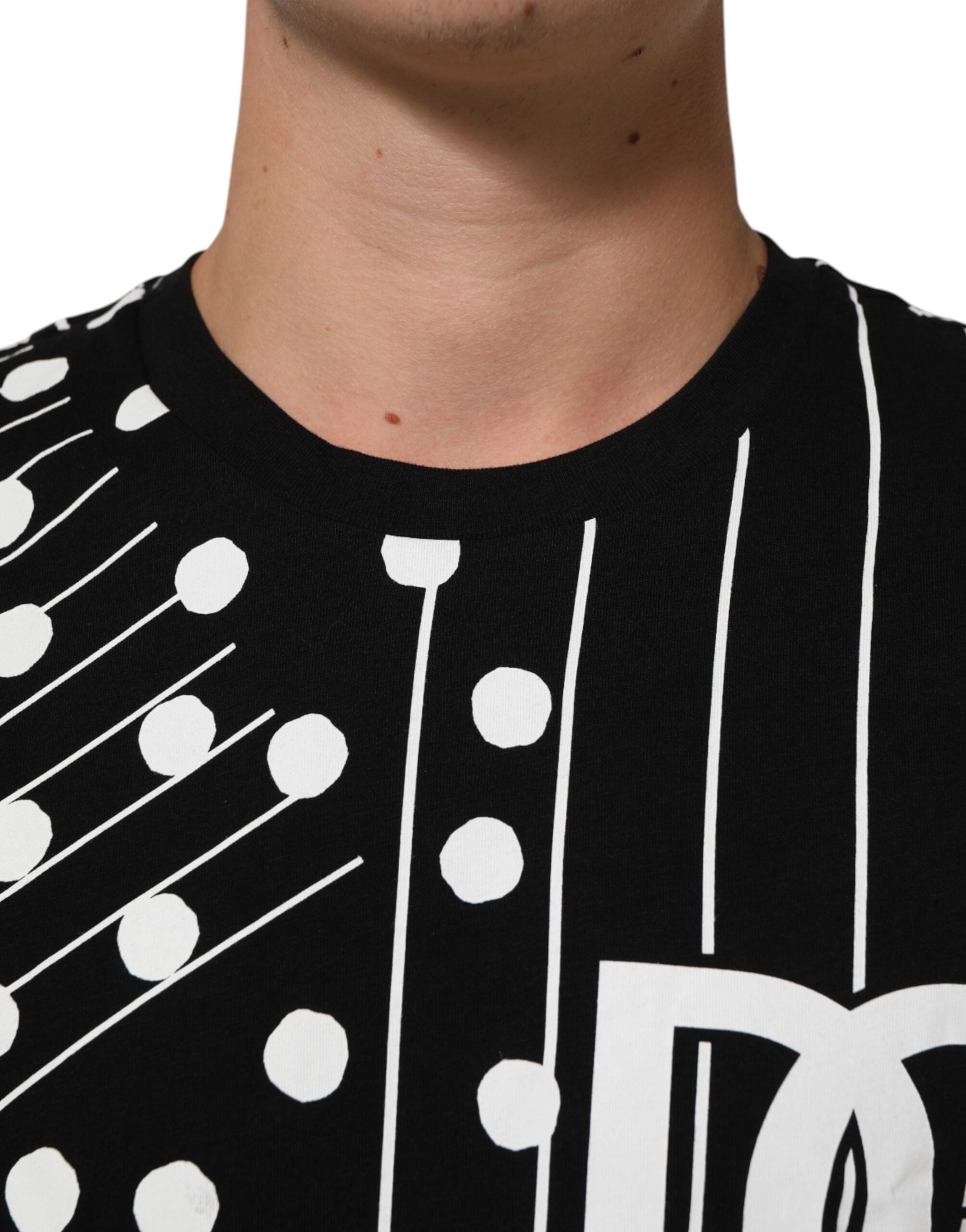 Dolce & Gabbana black cotton t-shirt with round neck and polka dots-5