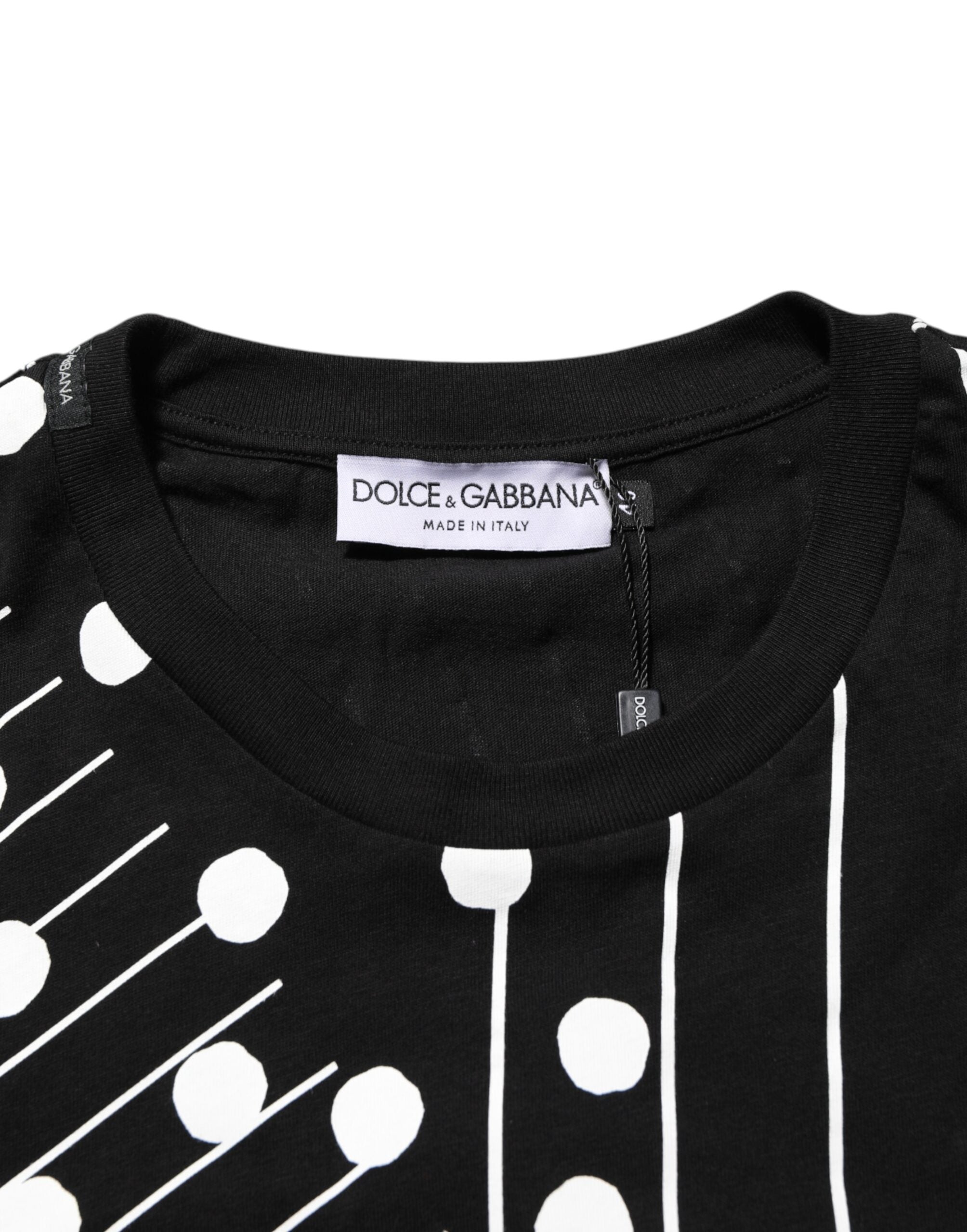 Dolce & Gabbana black cotton t-shirt with round neck and polka dots-7