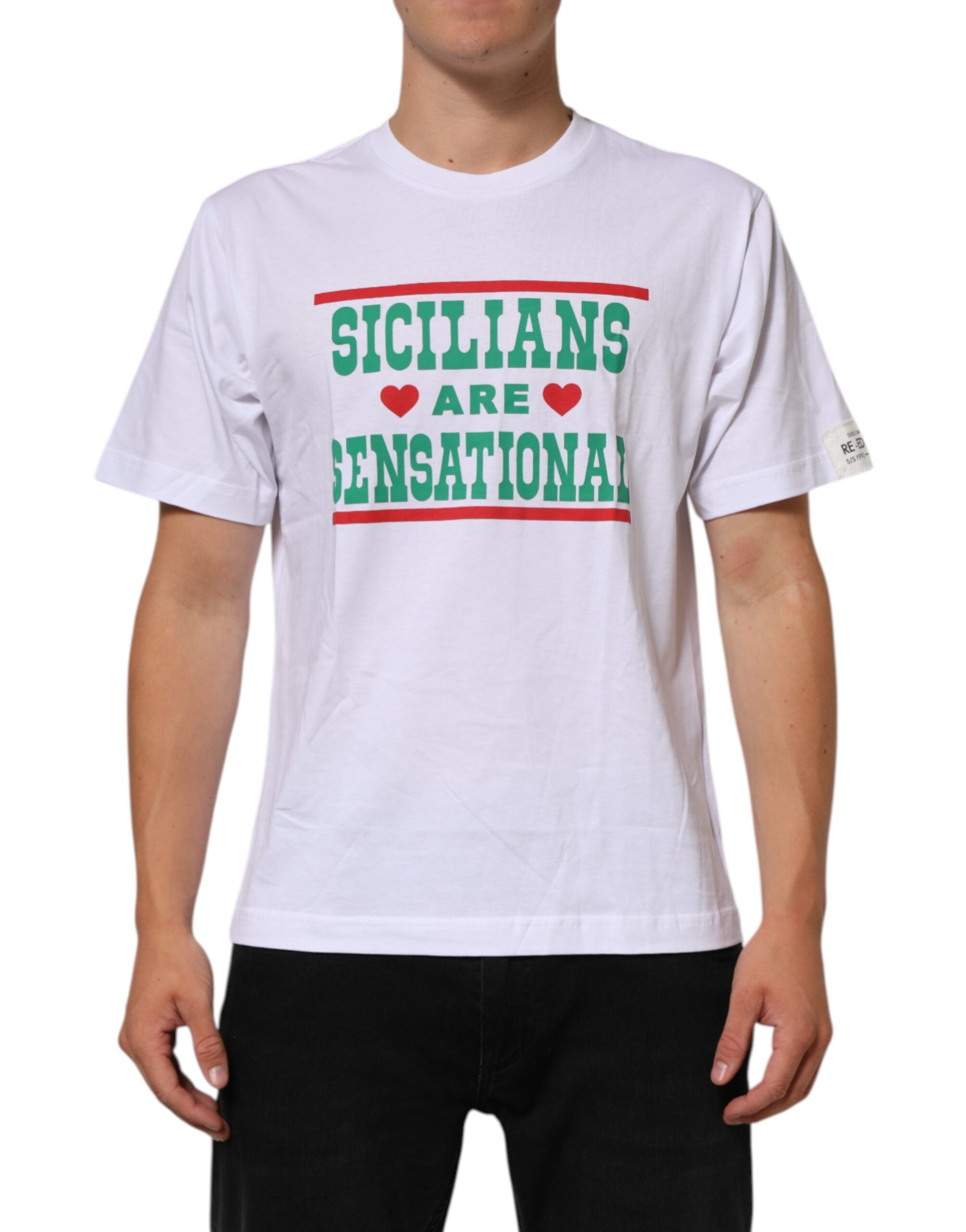 Dolce & Gabbana white round neck cotton T-shirt with graphic print-2