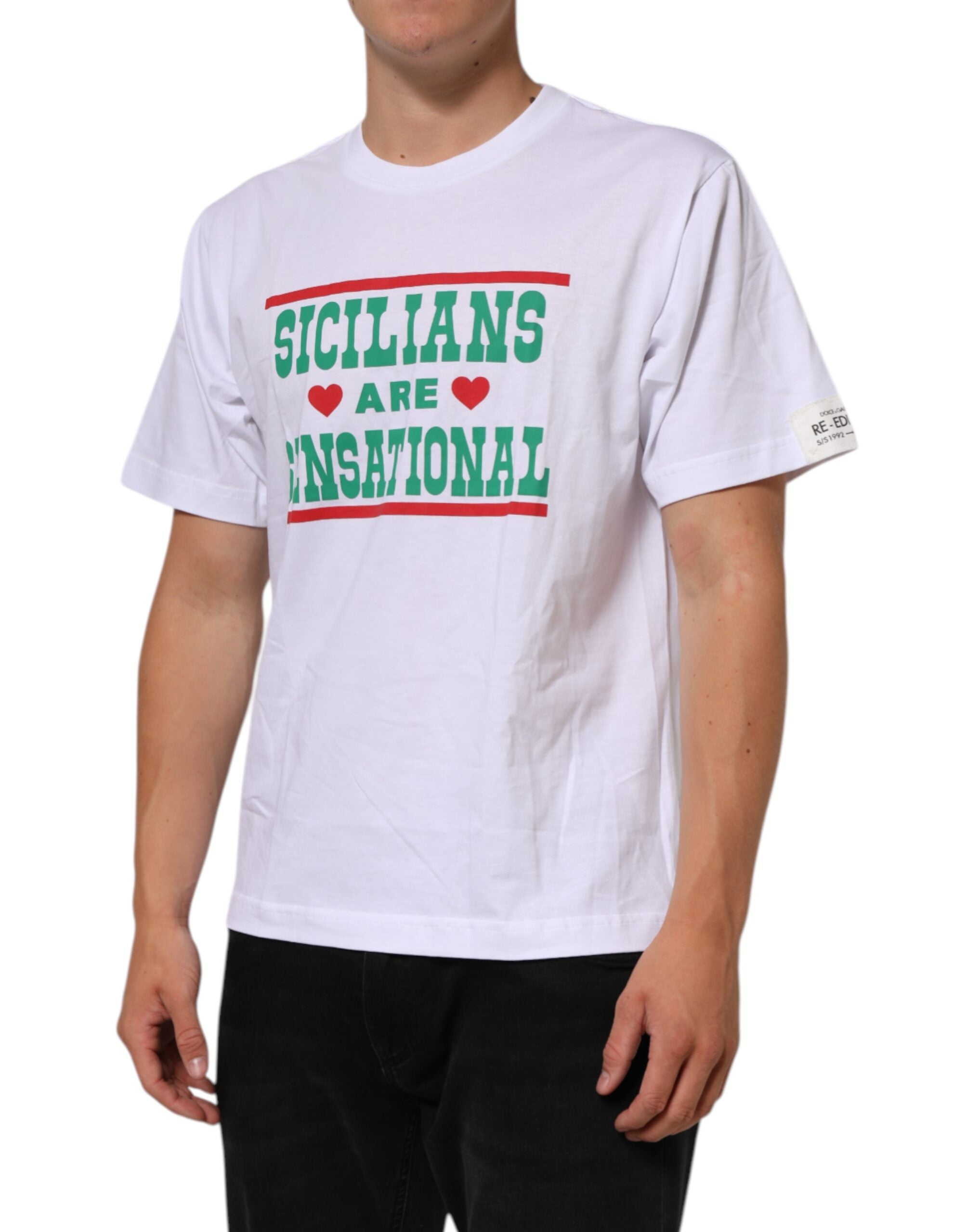 Dolce & Gabbana white round neck cotton T-shirt with graphic print-3