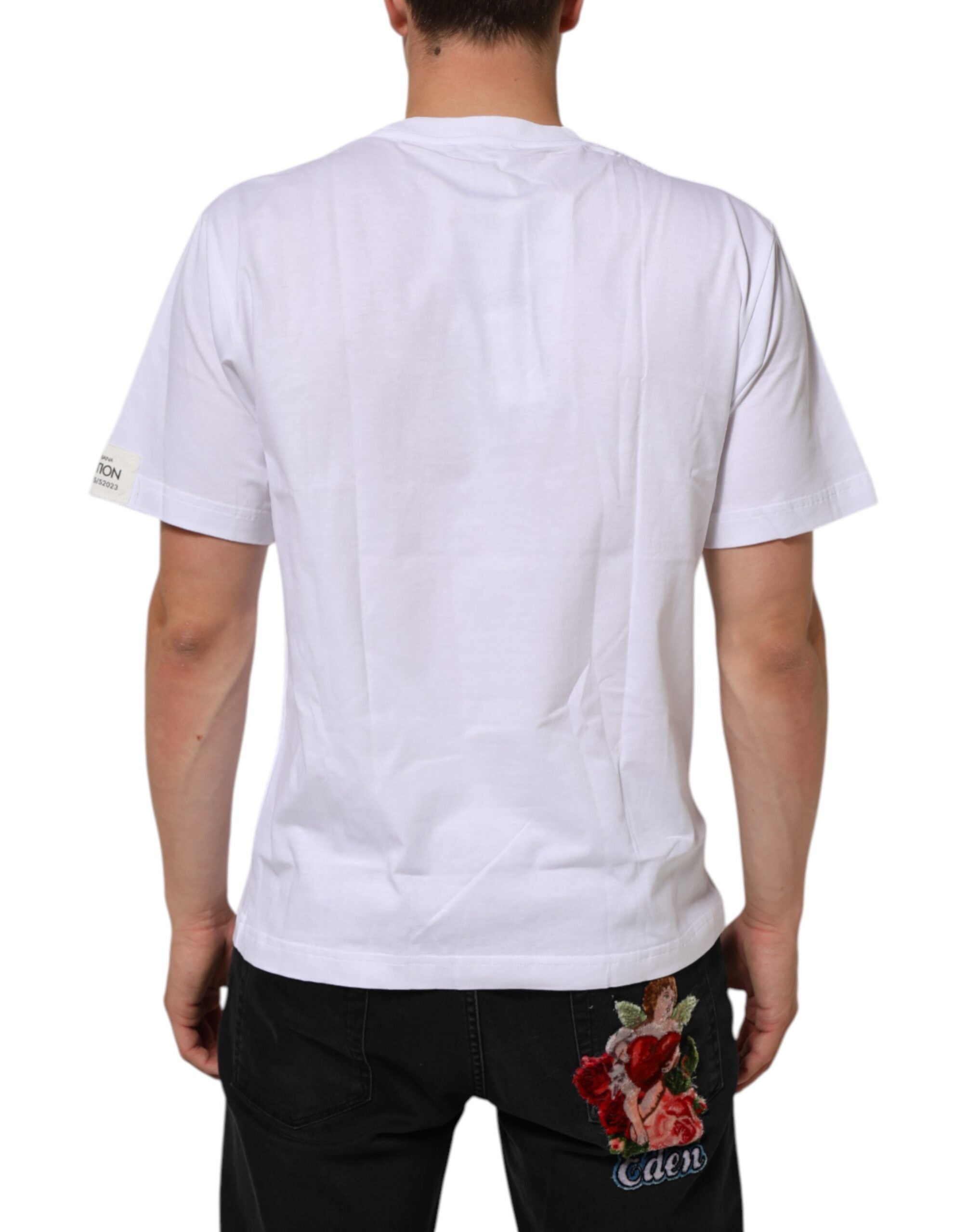 Dolce & Gabbana white round neck cotton T-shirt with graphic print-4