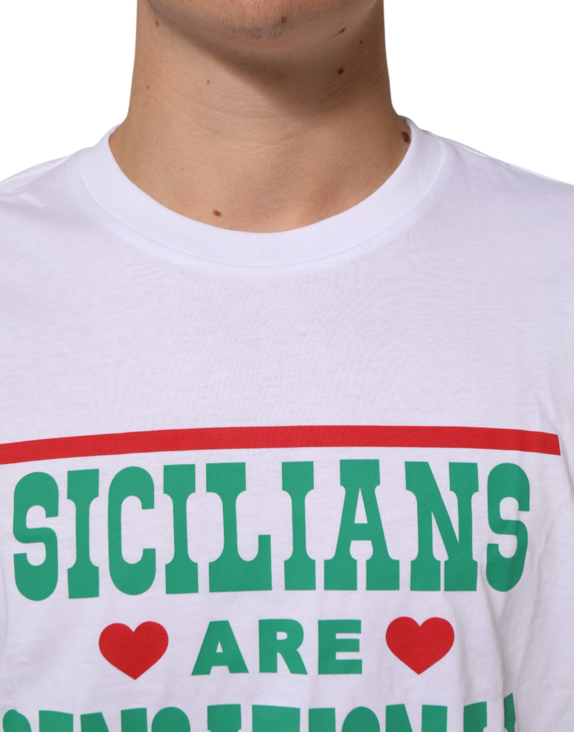 Dolce & Gabbana white round neck cotton T-shirt with graphic print-5