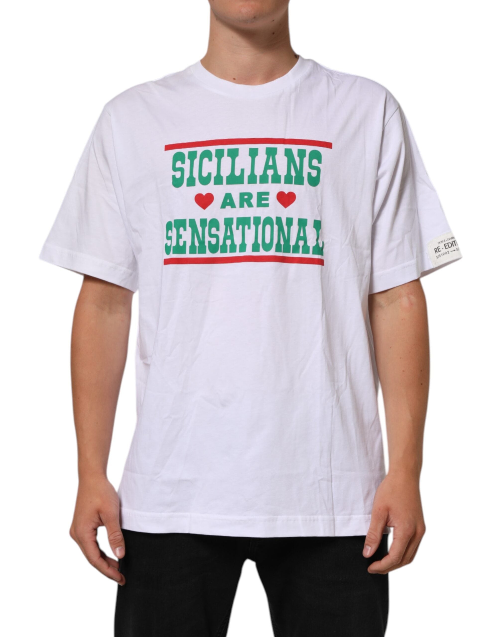 Dolce & Gabbana white round neck cotton T-shirt with graphic print-1