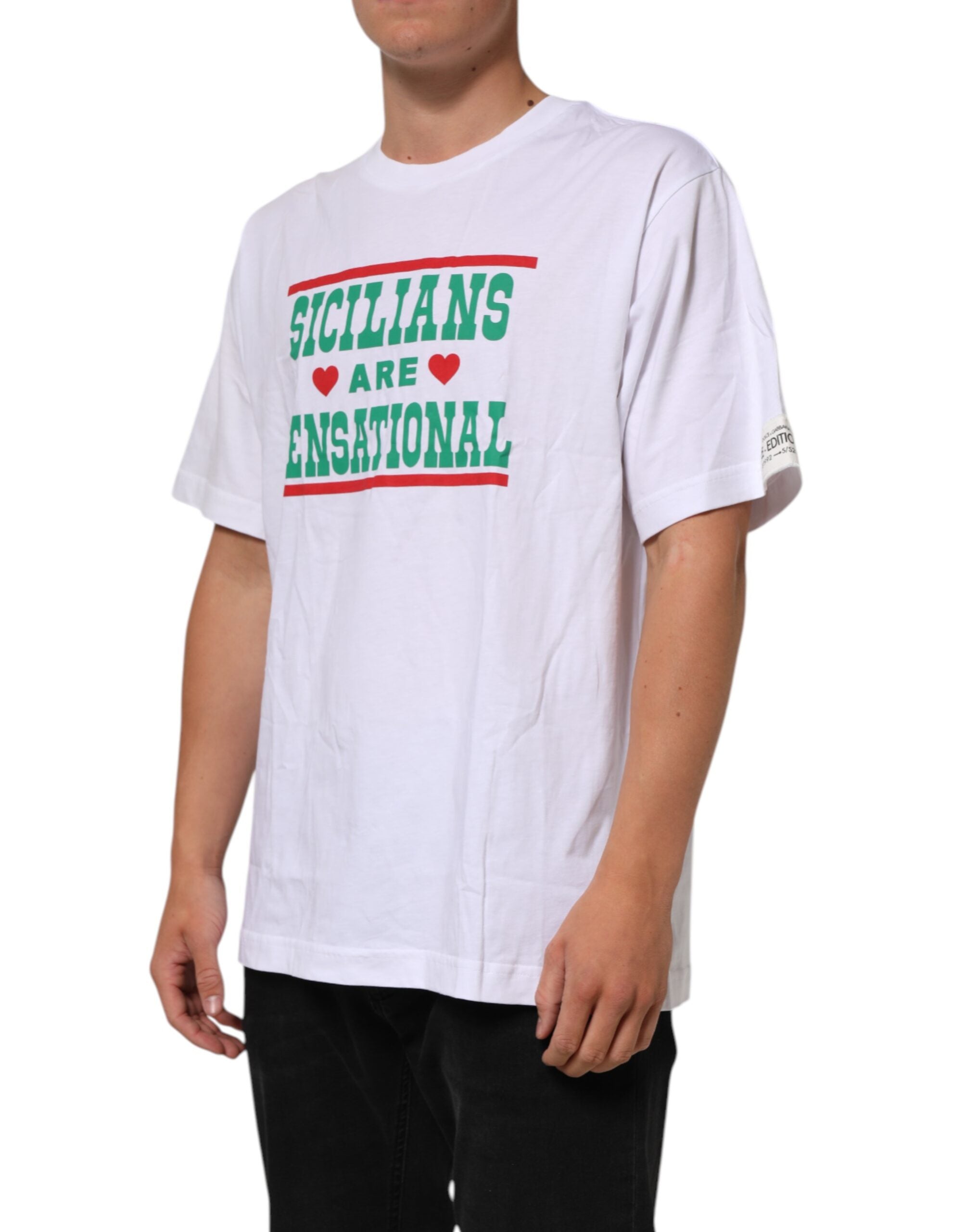 Dolce & Gabbana white round neck cotton T-shirt with graphic print-3