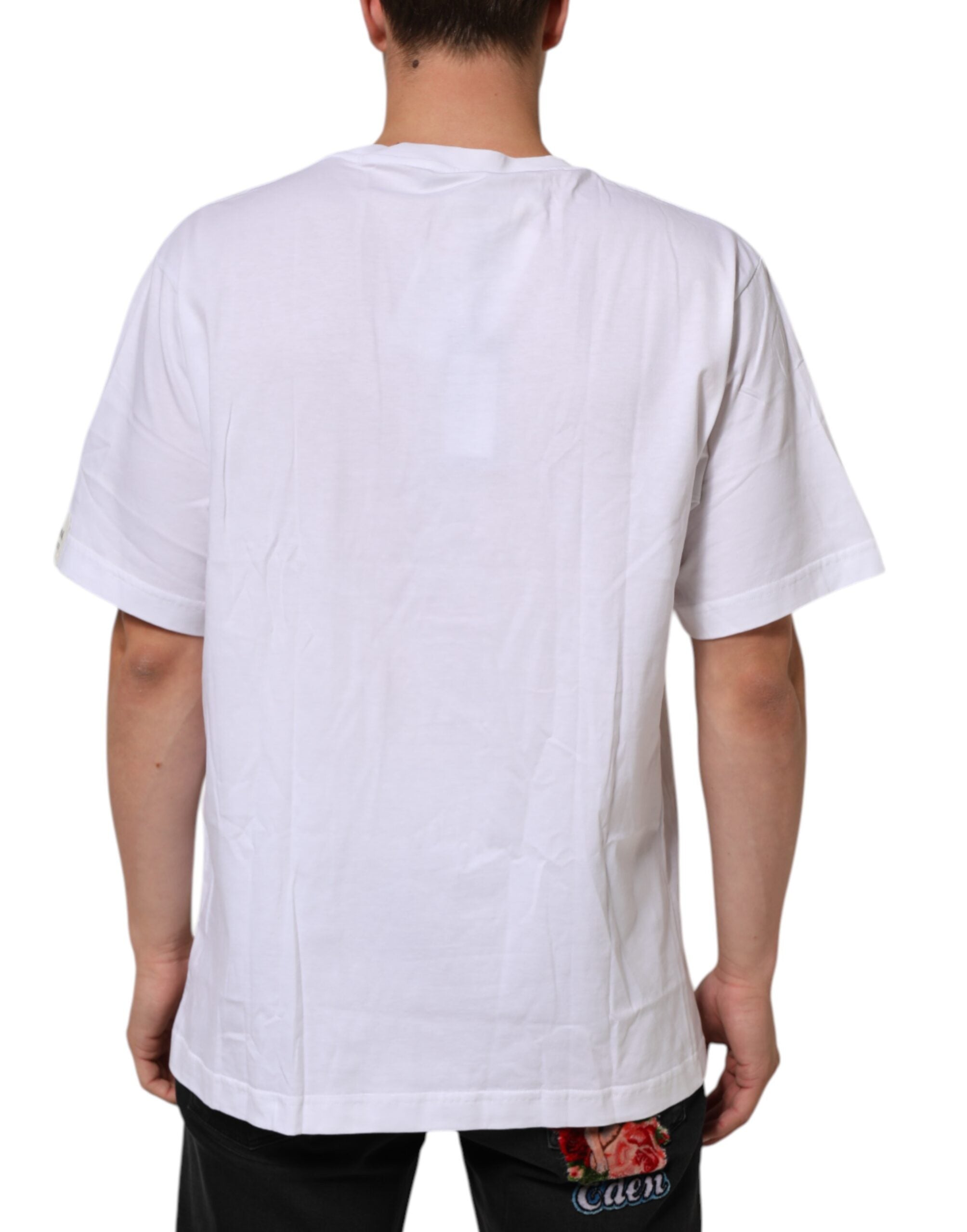 Dolce & Gabbana white round neck cotton T-shirt with graphic print-4