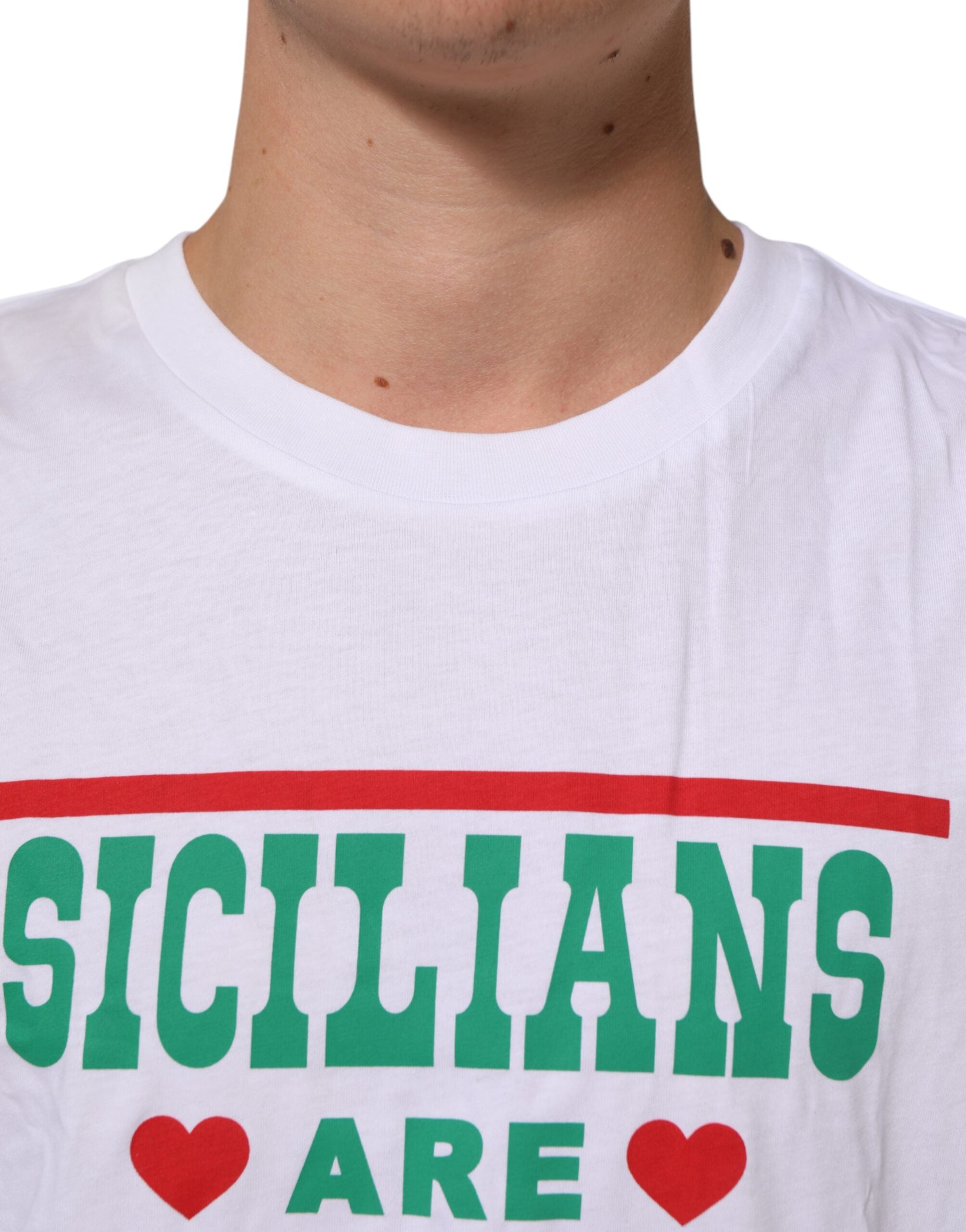 Dolce & Gabbana white round neck cotton T-shirt with graphic print-5