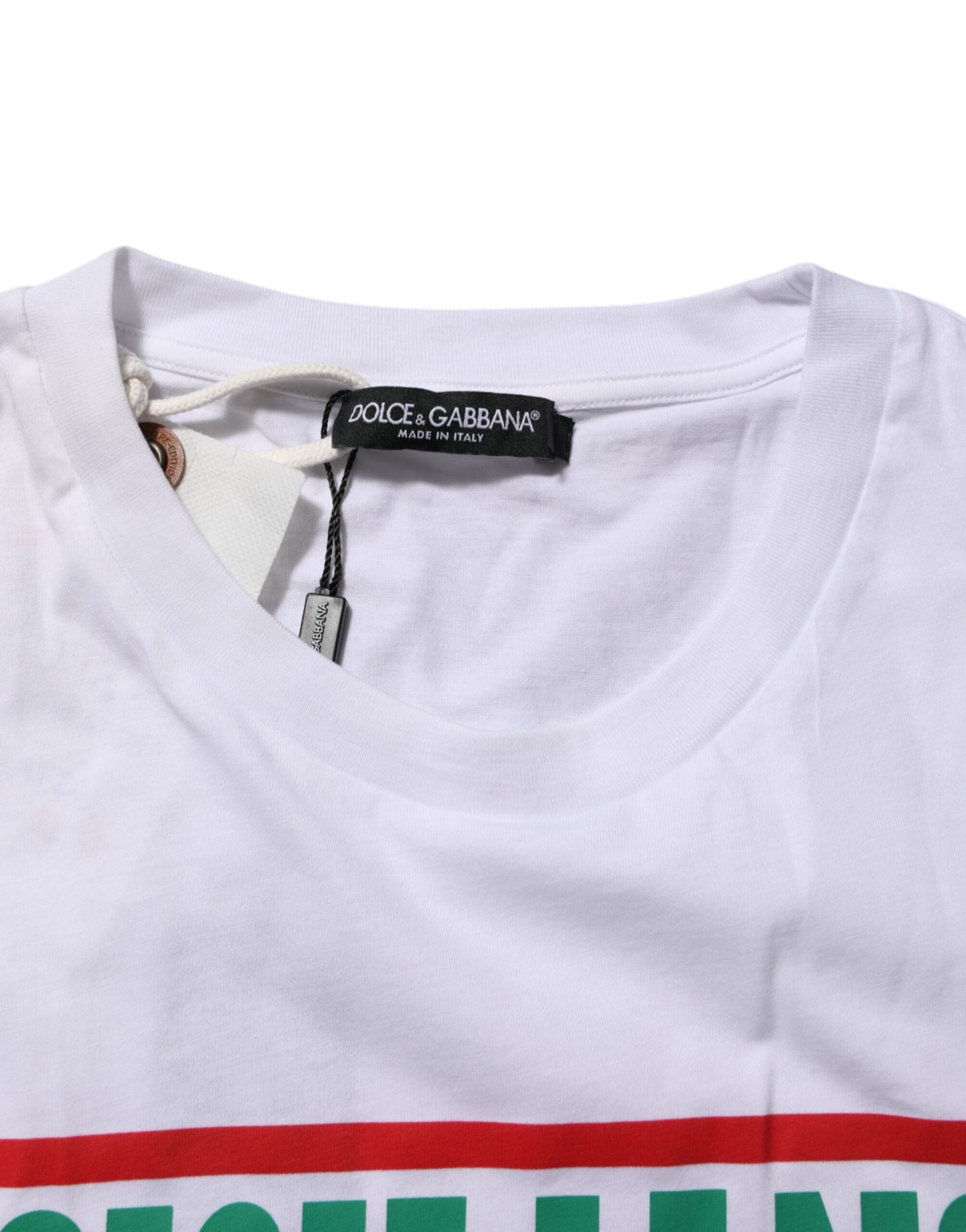 Dolce & Gabbana white round neck cotton T-shirt with graphic print-7