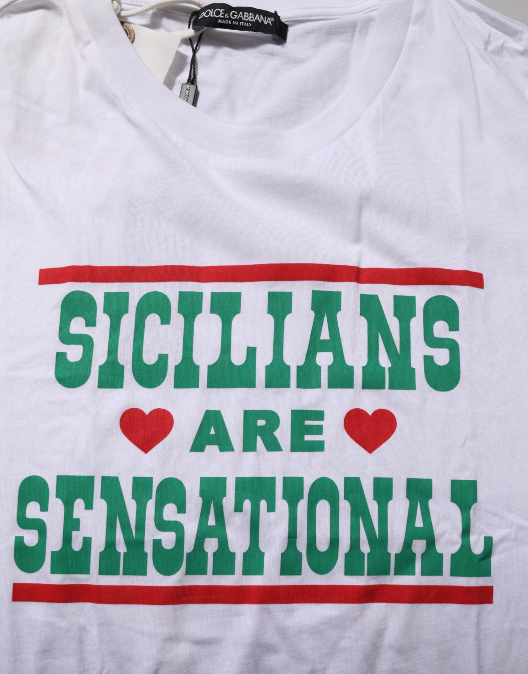 Dolce & Gabbana white round neck cotton T-shirt with graphic print-8