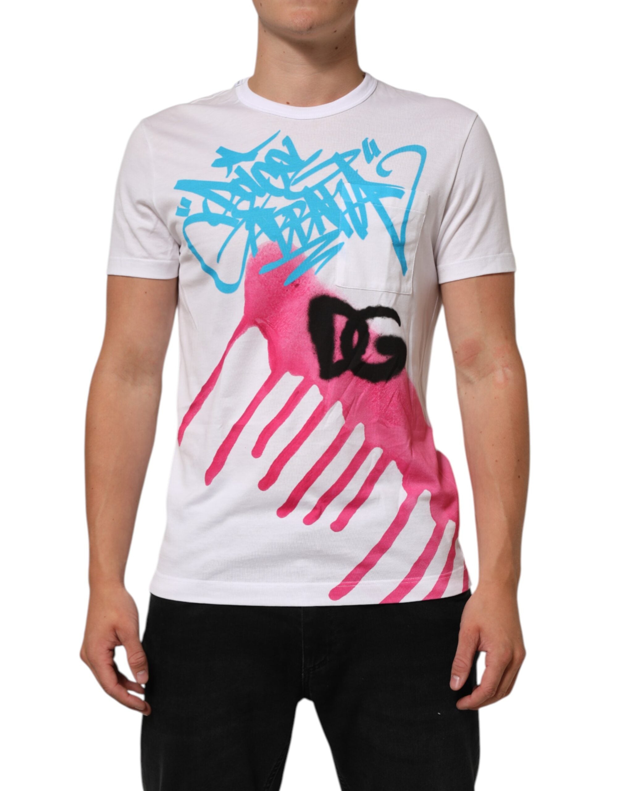 Dolce & Gabbana white round neck cotton T-shirt with graphic print-1
