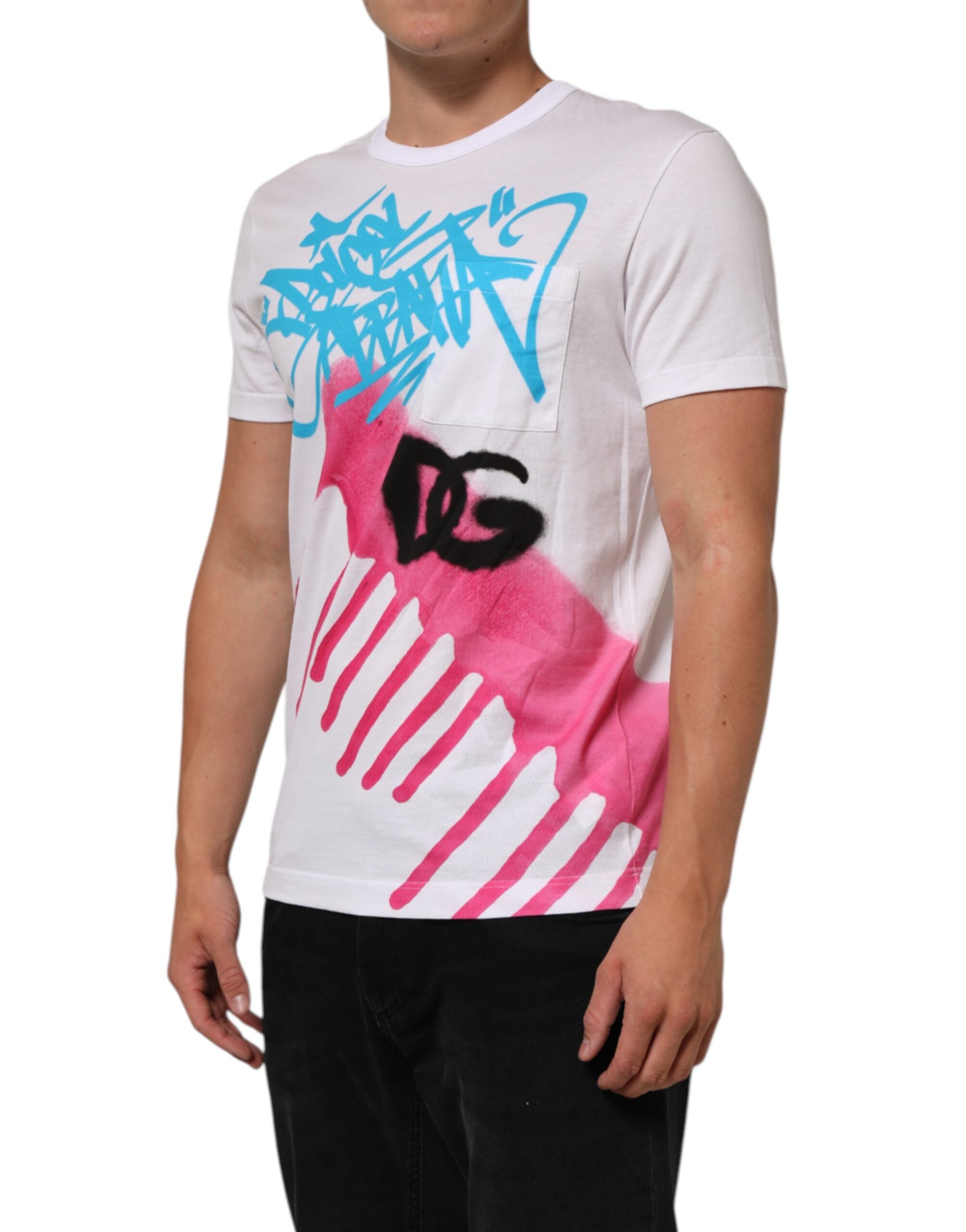 Dolce & Gabbana white round neck cotton T-shirt with graphic print-3