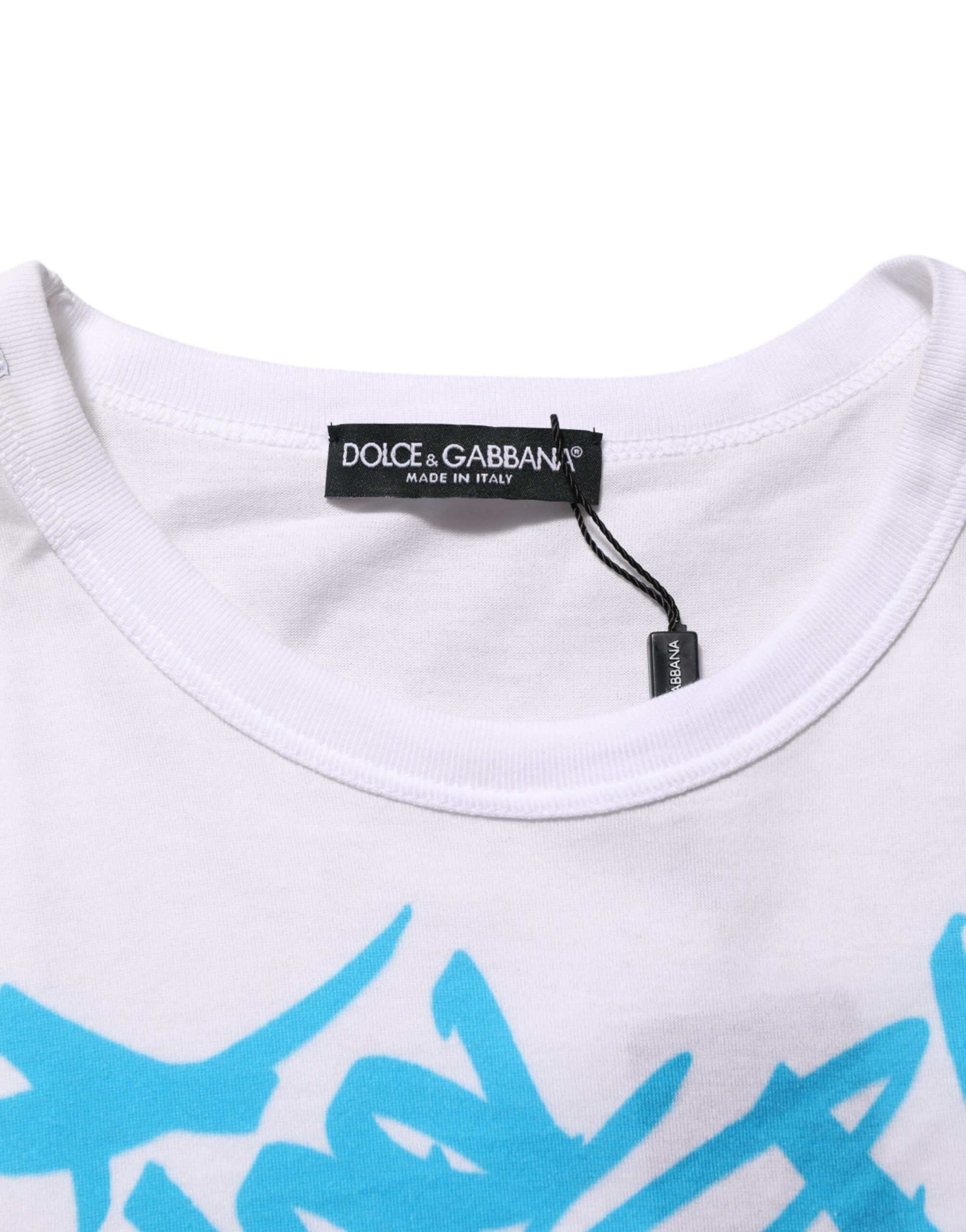 Dolce & Gabbana white round neck cotton T-shirt with graphic print-7