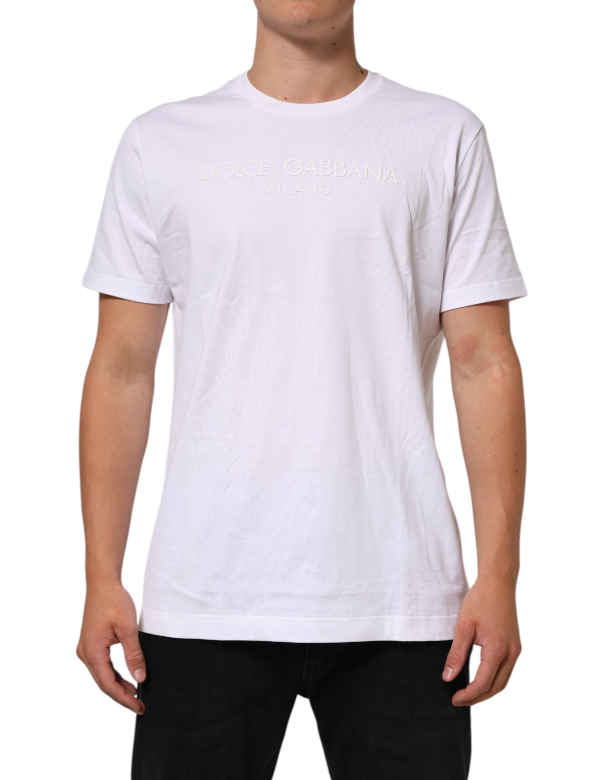 Dolce & Gabbana white cotton T-shirt with round neck and short sleeves-1