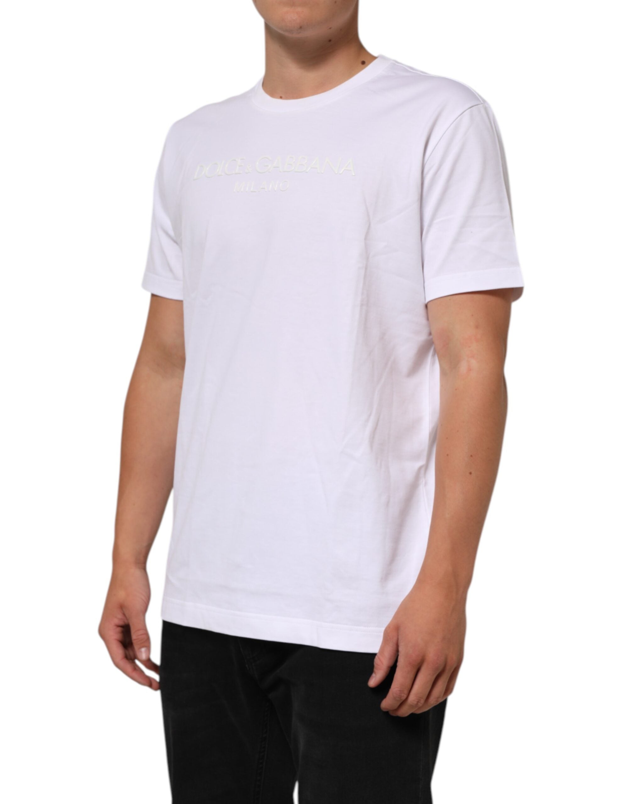 Dolce & Gabbana white cotton T-shirt with round neck and short sleeves-3
