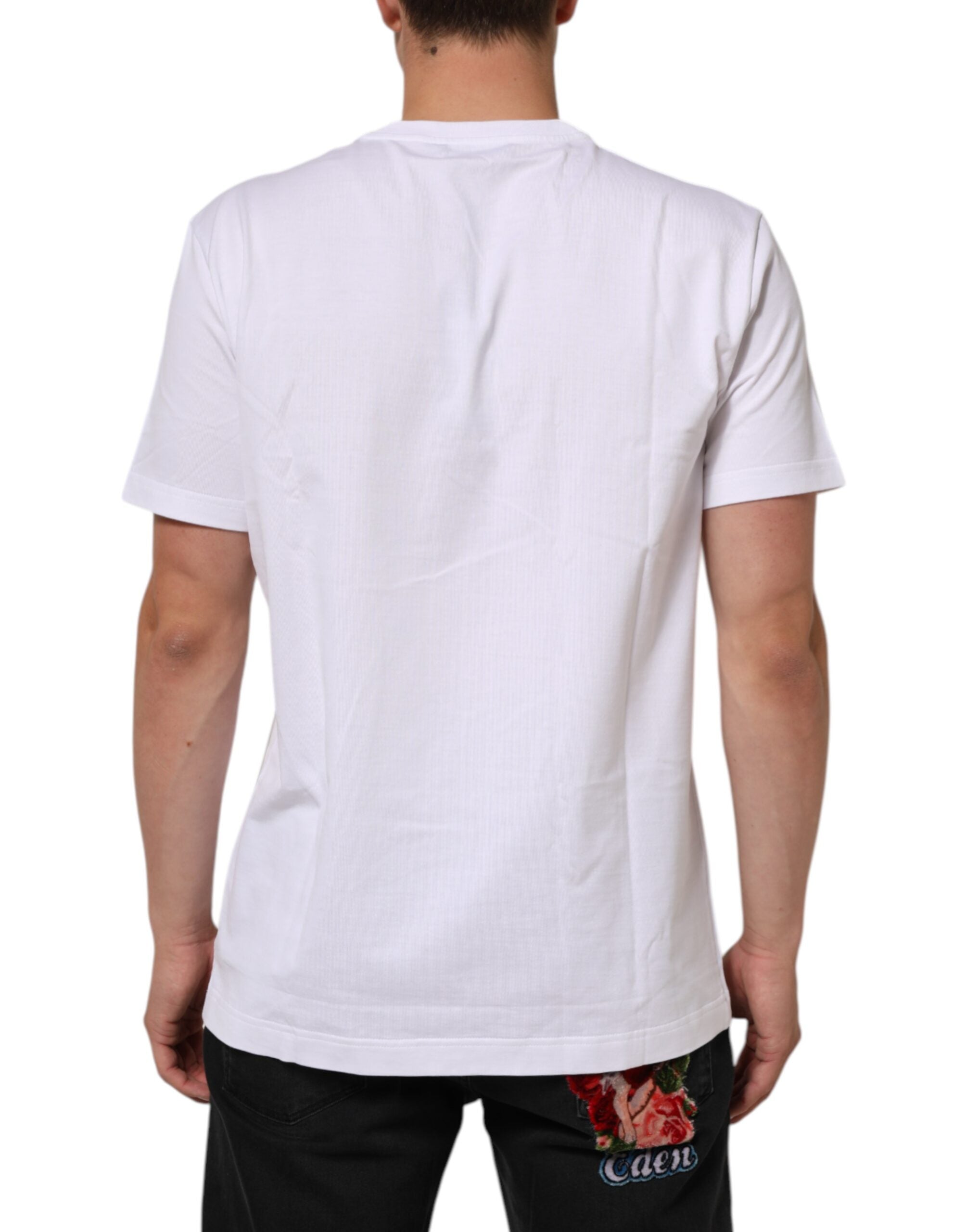 Dolce & Gabbana white cotton T-shirt with round neck and short sleeves-4