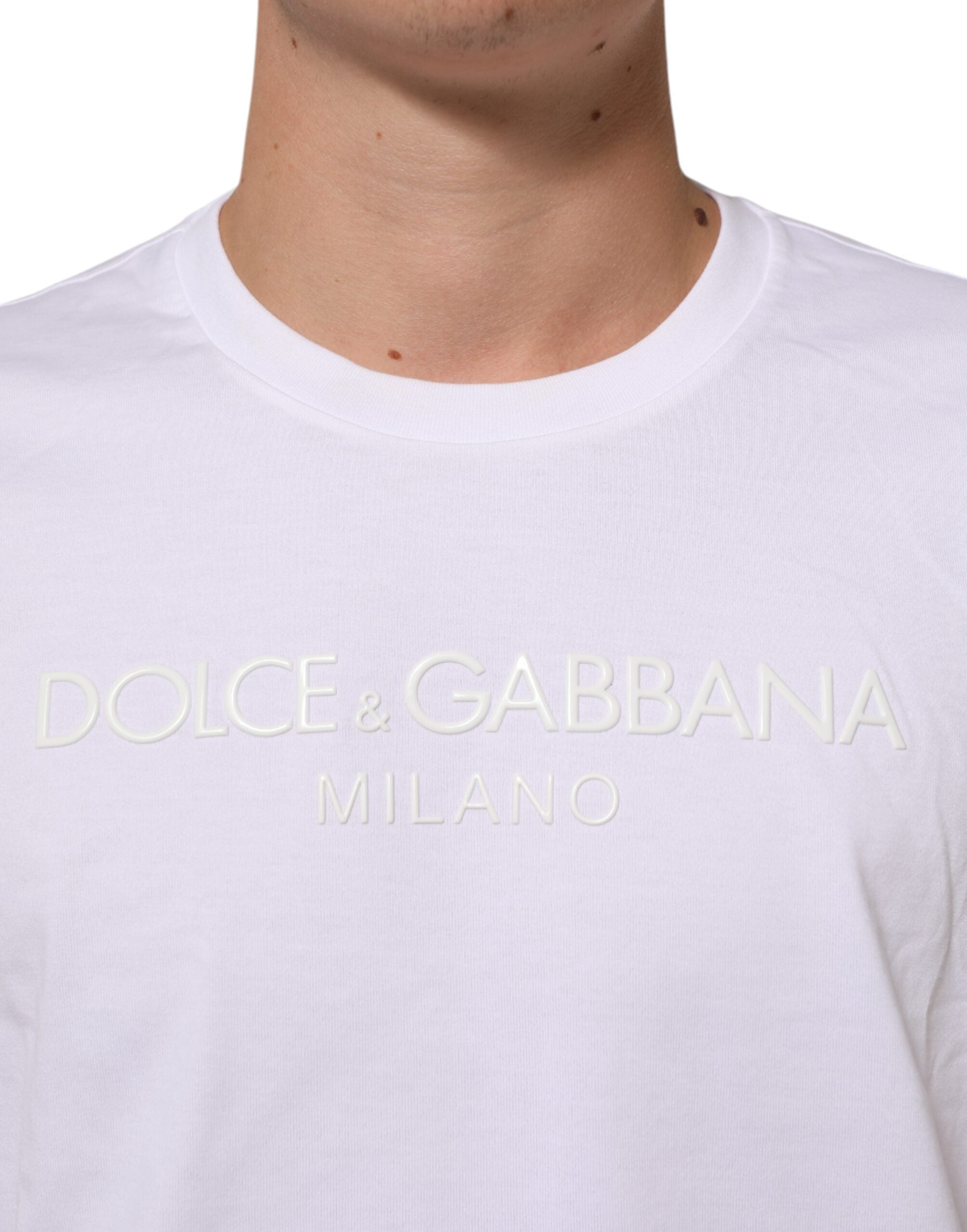 Dolce & Gabbana white cotton T-shirt with round neck and short sleeves-5