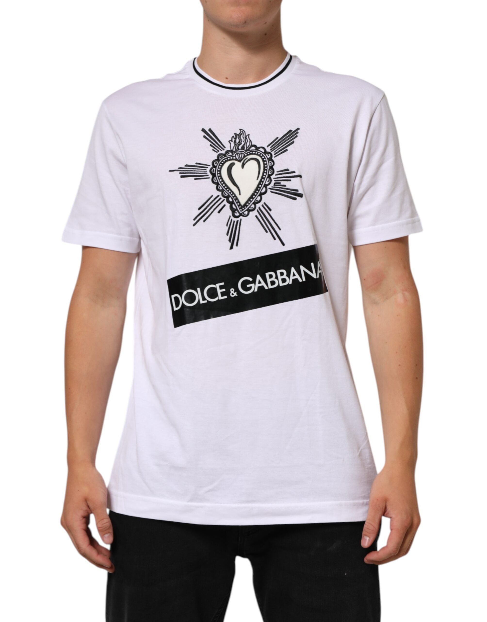 Dolce & Gabbana White Sacred Heart Short Sleeve T-Shirt for Men-2