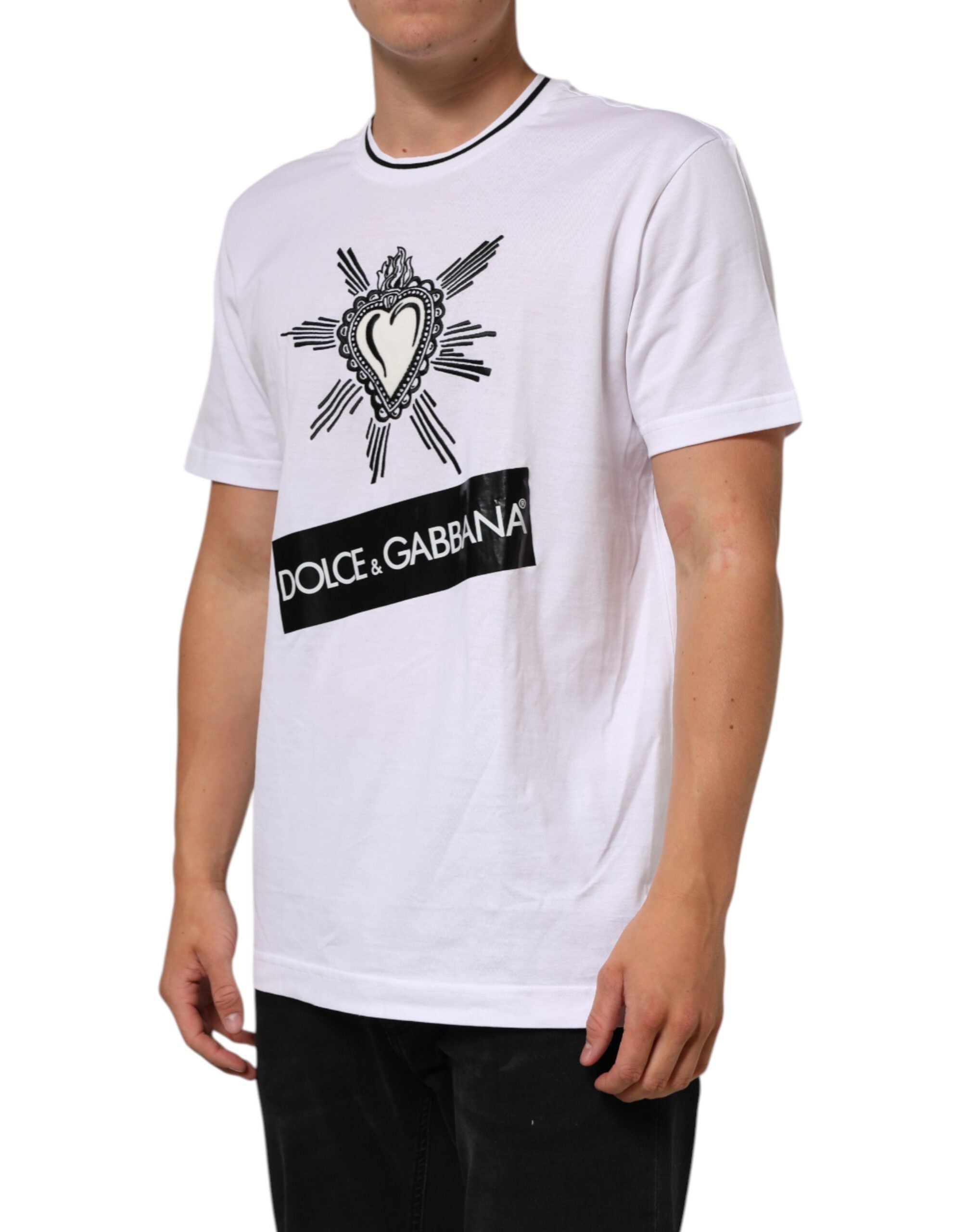 Dolce & Gabbana White Sacred Heart Short Sleeve T-Shirt for Men-3