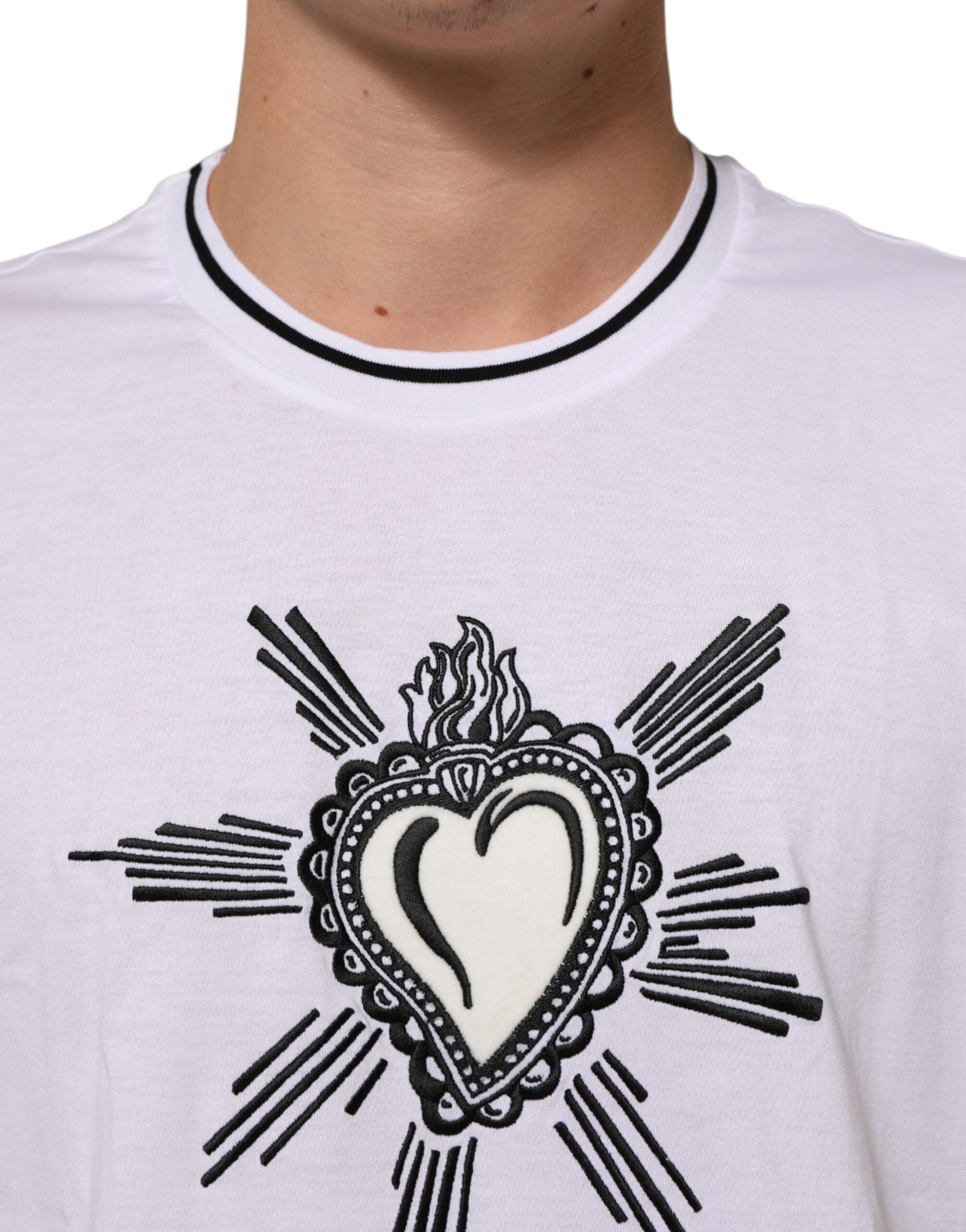 Dolce & Gabbana White Sacred Heart Short Sleeve T-Shirt for Men-5