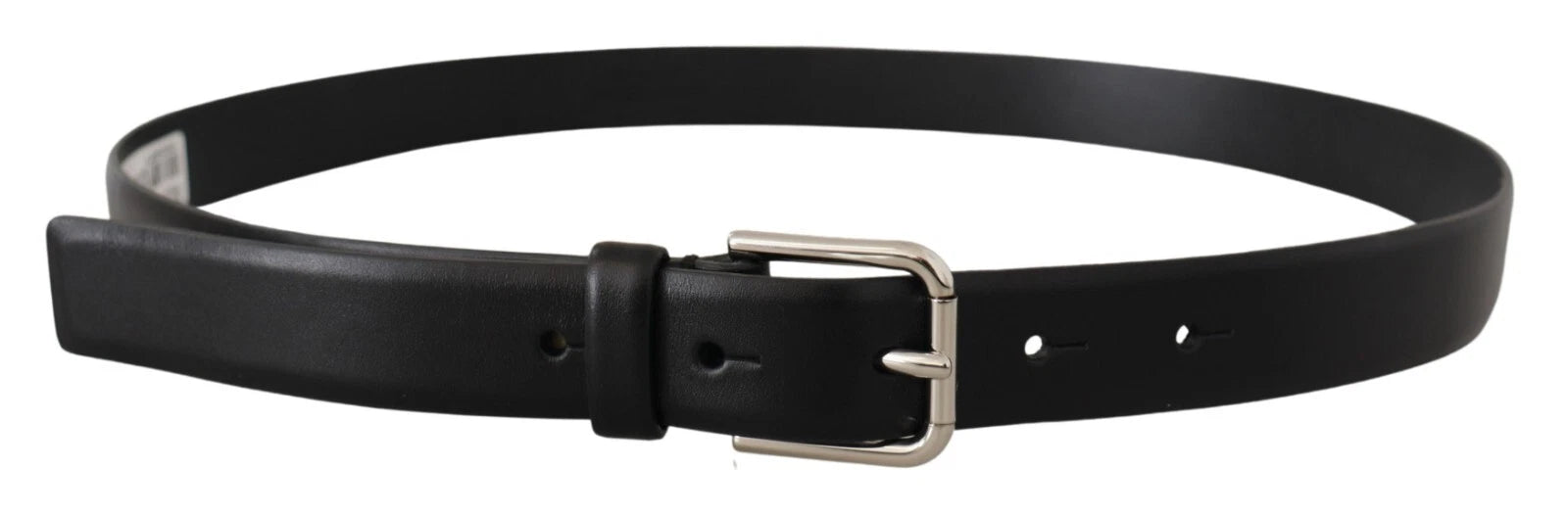 Dolce & Gabbana Black Calfskin Leather Silver-Tone Logo Buckle Belt-3