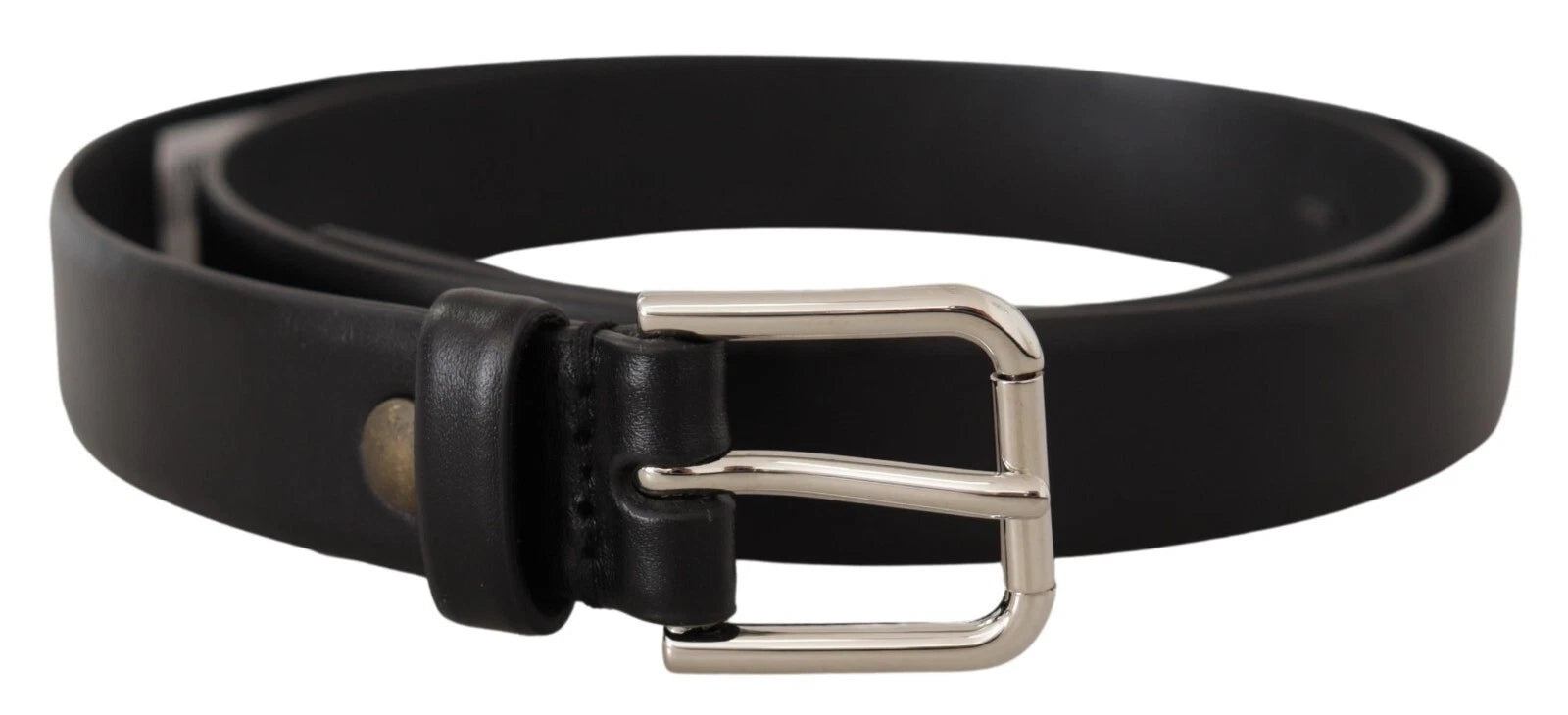 Dolce & Gabbana Black Calfskin Leather Silver-Tone Logo Buckle Belt-4